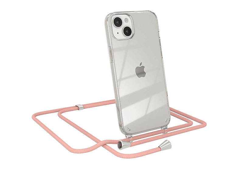 EAZY CASE Clear Apple, Cover mit Uni 14 Plus, Umhängeband, Umhängetasche, iPhone Altrosa