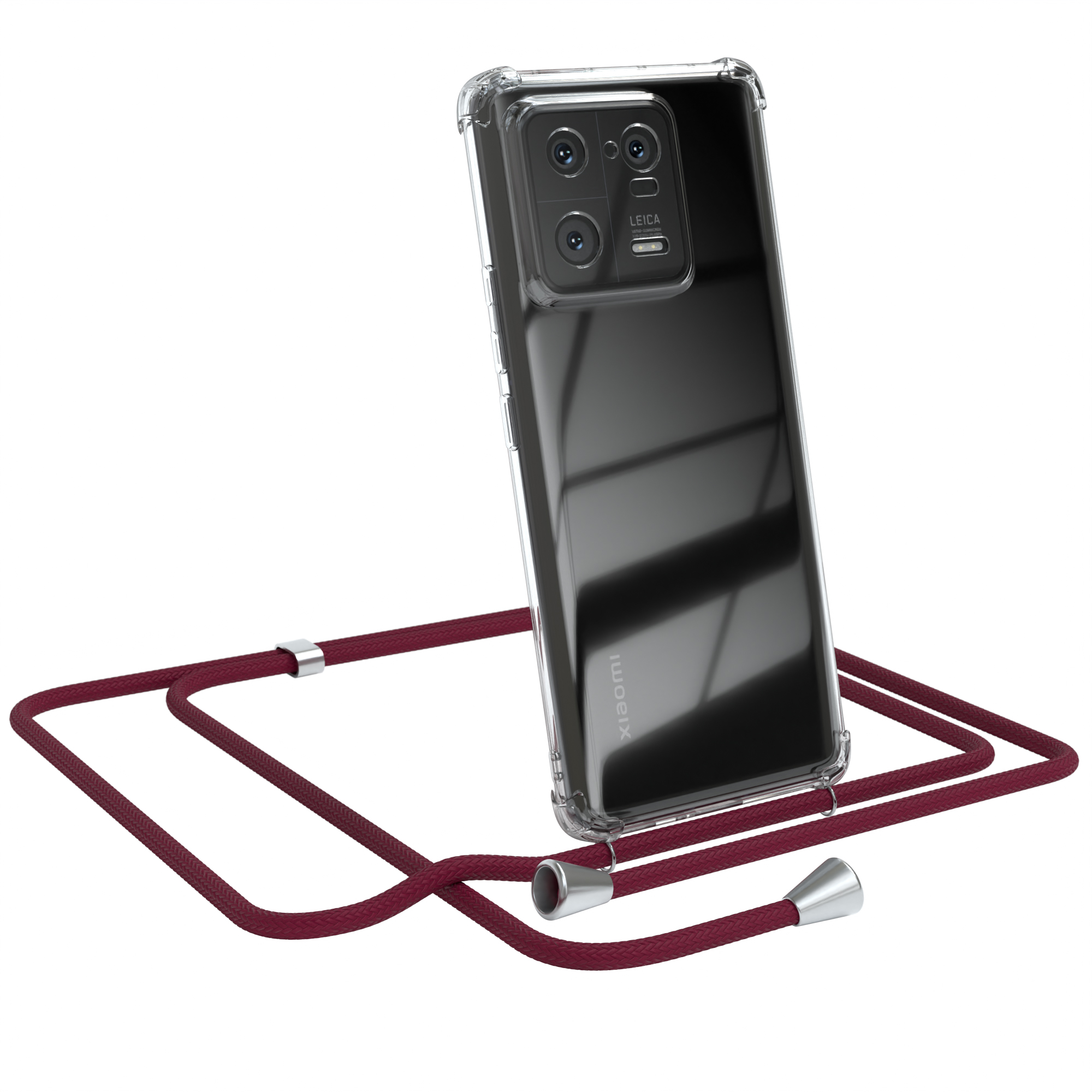 / Umhängetasche, Umhängeband, Clips Xiaomi, EAZY CASE mit 13 Rot Bordeaux Silber Cover Clear Pro,