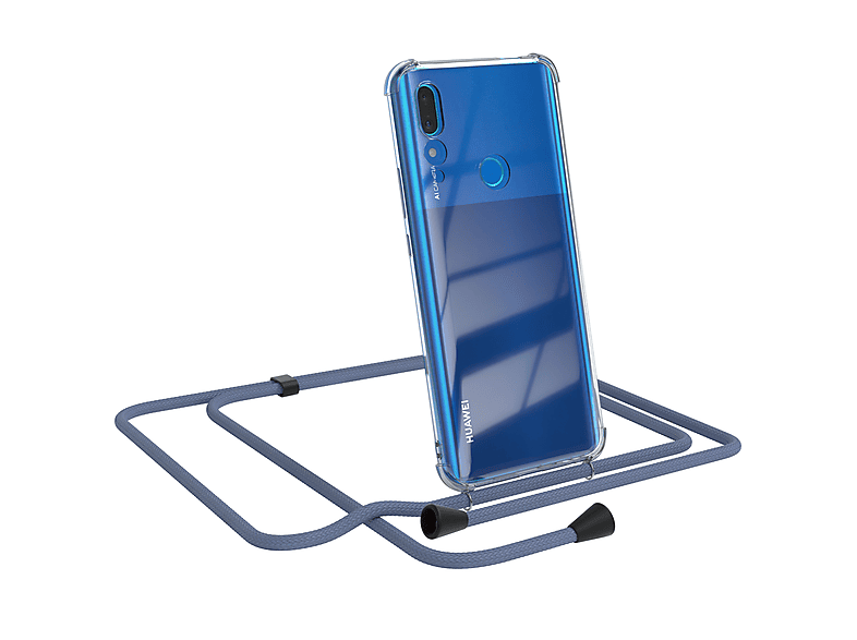 / mit Umhängetasche, Z Huawei, Prime Clear P EAZY Y9 CASE Cover (2019), Umhängeband, Smart Blau