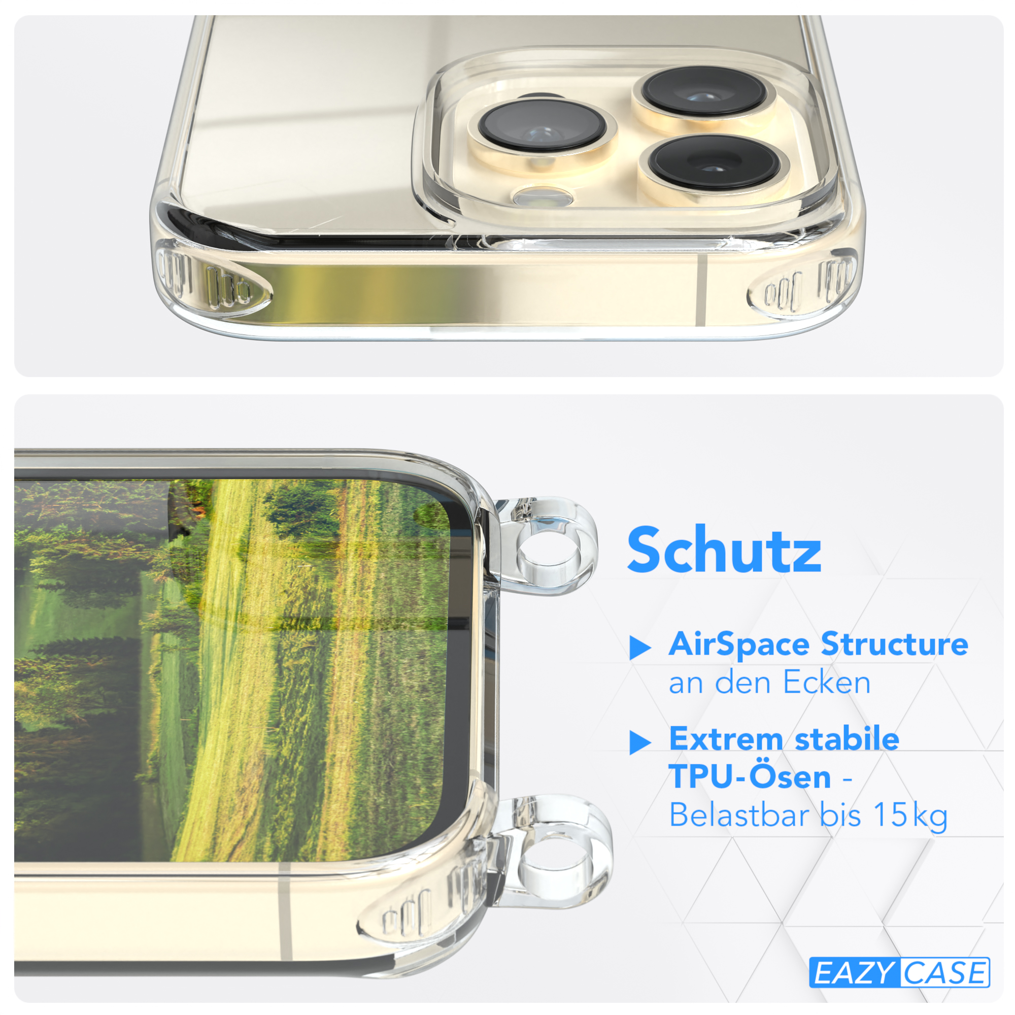 Clear Clips Apple, Grün Gold Cover CASE mit / Umhängeband, Umhängetasche, Pro, iPhone EAZY 14 Camouflage