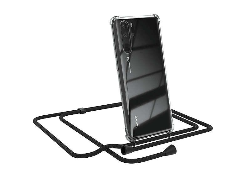 EAZY CASE Clear Cover mit Umhängeband, Umhängetasche, Huawei, P30 Pro, Schwarz