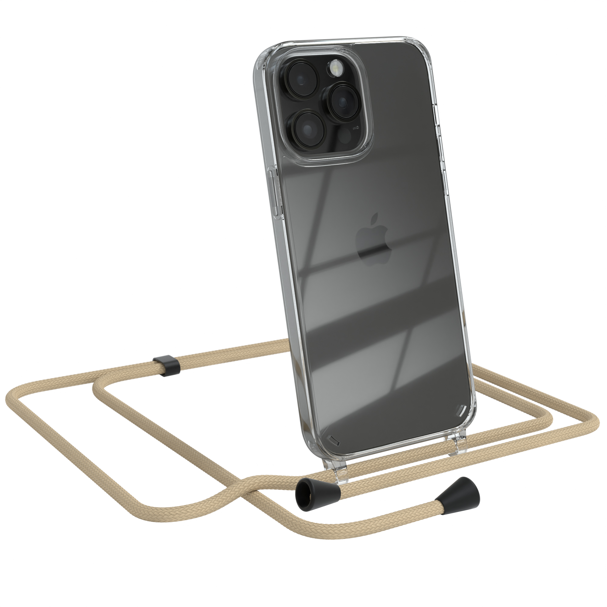 EAZY CASE Umhängetasche, Cover iPhone mit Taupe Apple, Umhängeband, Clear Beige Max, 14 Pro