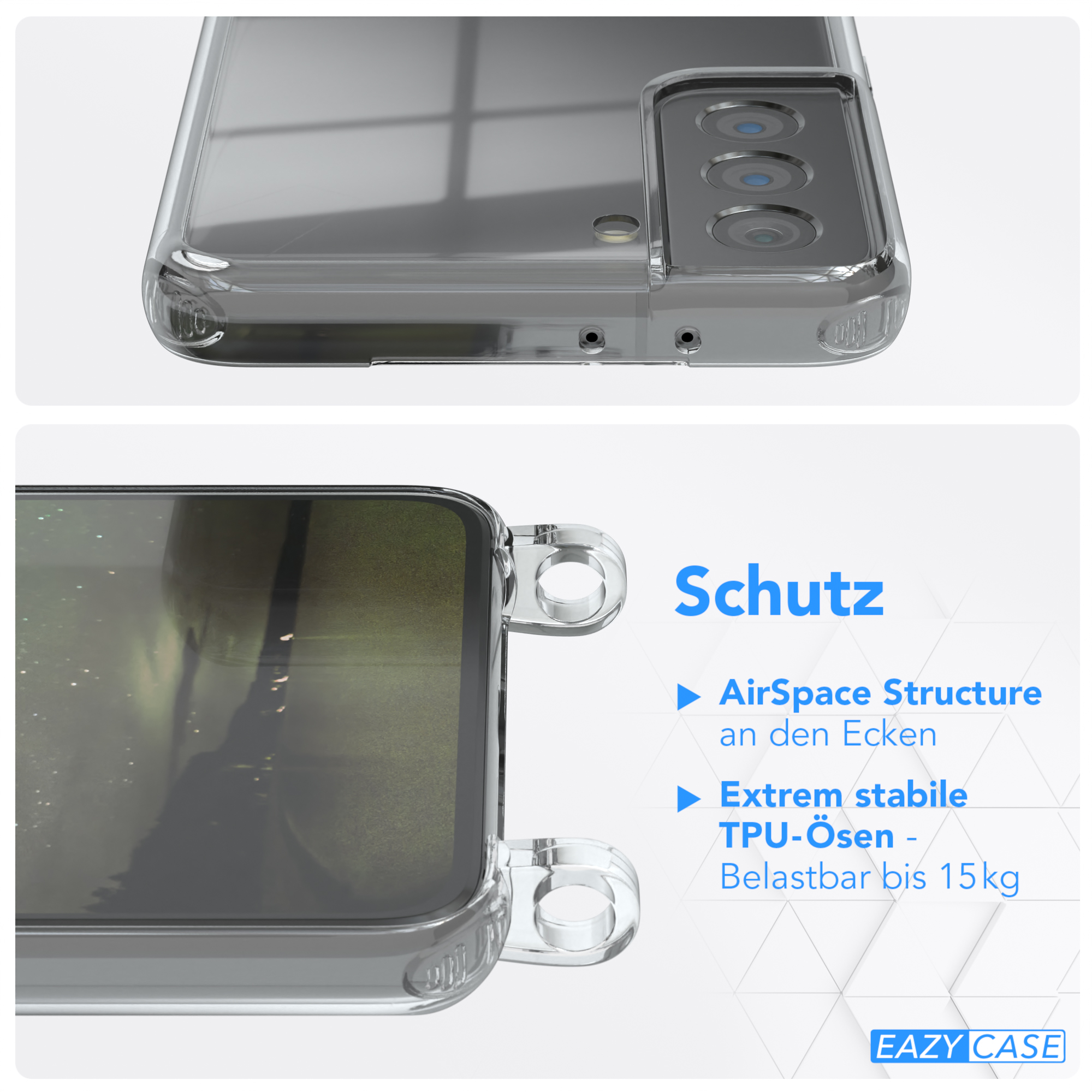 Umhängetasche, S21 EAZY Cover Samsung, Clear mit Umhängeband, Olive Grün Galaxy CASE 5G,