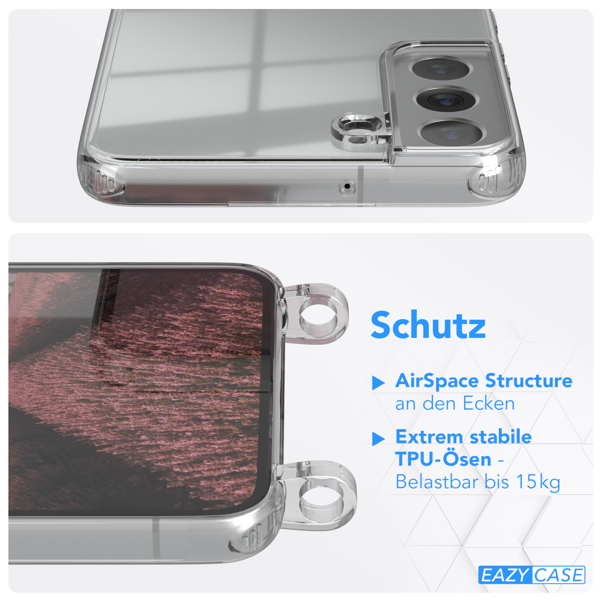 S22 Cover EAZY mit 5G, CASE Galaxy Clear Plus Altrosa Umhängetasche, Samsung, Umhängeband, Uni