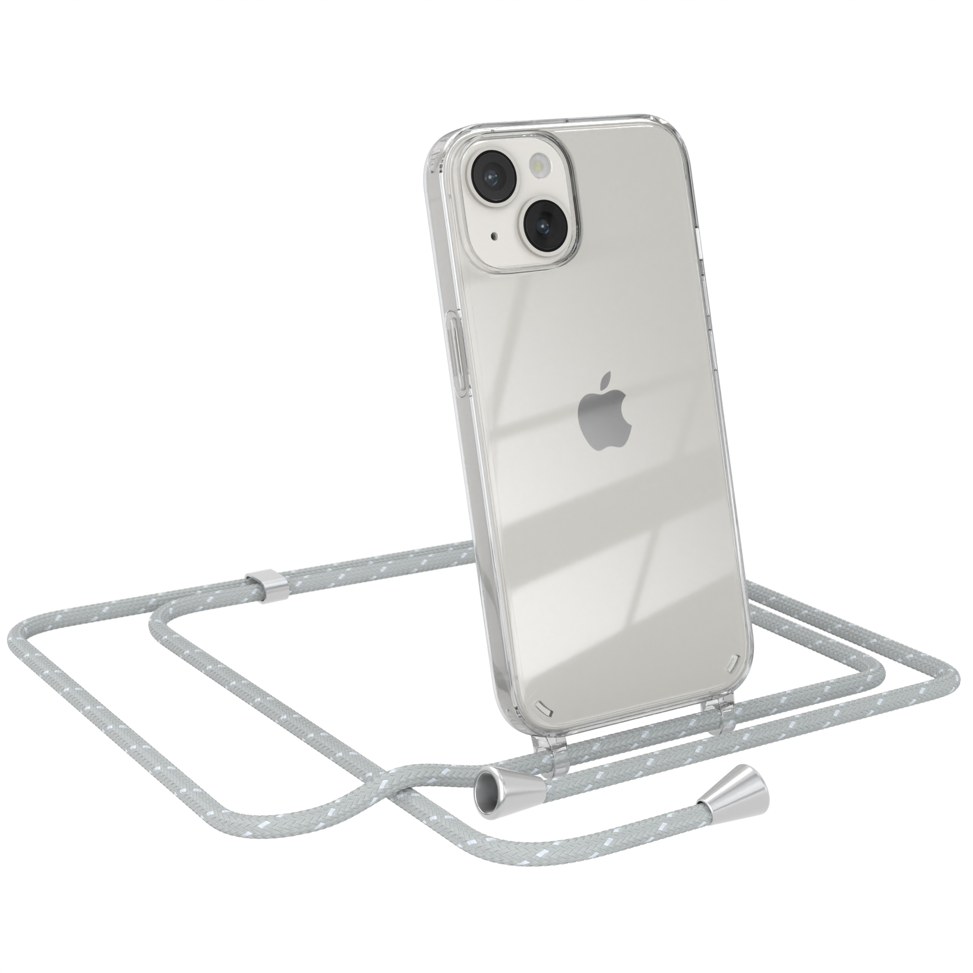 Cover 14, Apple, Umhängetasche, Umhängeband, Weiß iPhone mit Hellgrau Clear EAZY CASE