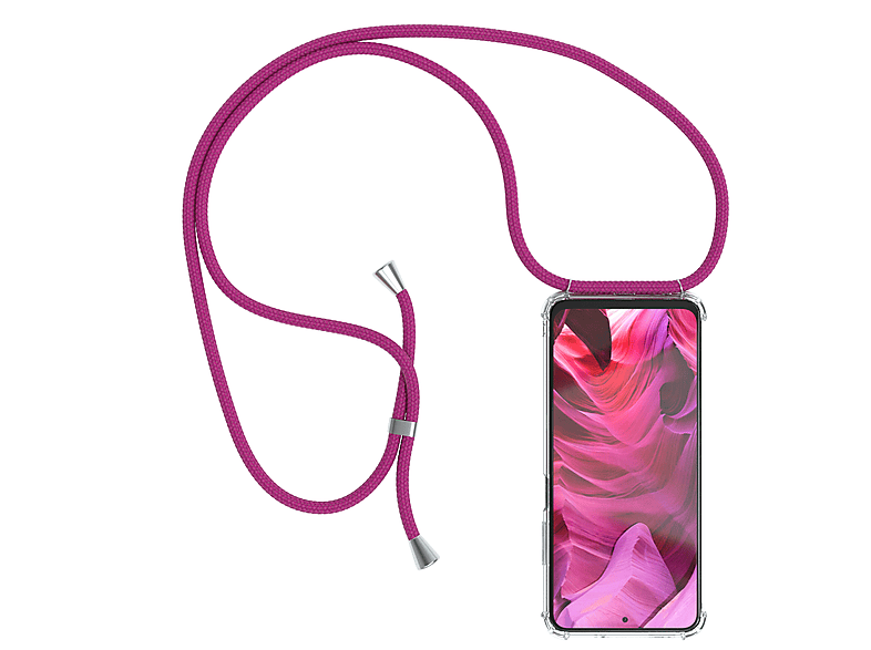 EAZY CASE Clear Cover mit Umhängeband, Umhängetasche, Xiaomi, Redmi Note 10 / 10S, Pink / Clips Silber