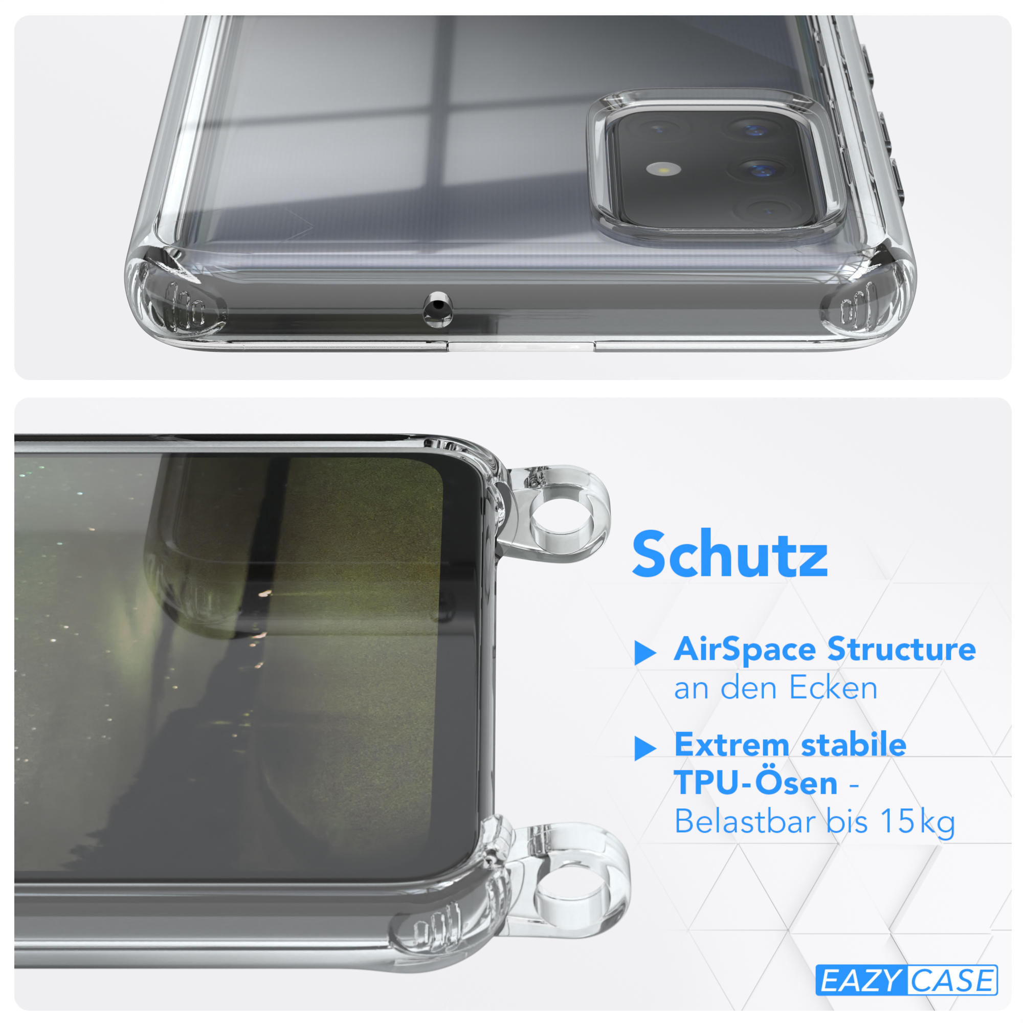 EAZY CASE Clear Cover mit A71, Olive Umhängetasche, Grün Umhängeband, Galaxy Samsung