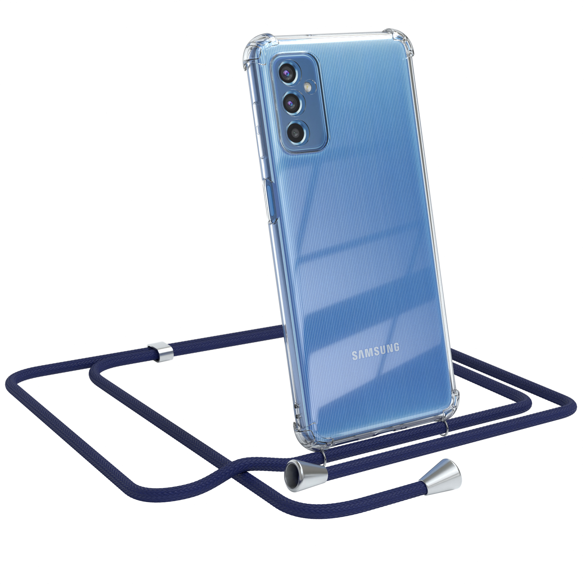 EAZY CASE Clear Cover Umhängetasche, Galaxy Clips mit / M52 Umhängeband, 5G, Blau Silber Samsung