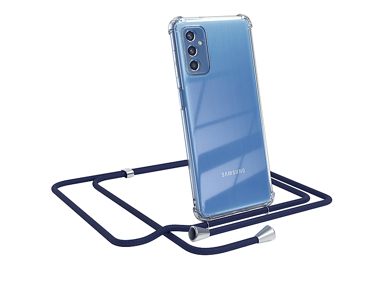 EAZY CASE Clear Cover mit Umhängeband, Umhängetasche, Samsung, Galaxy M52 5G, Blau / Clips Silber