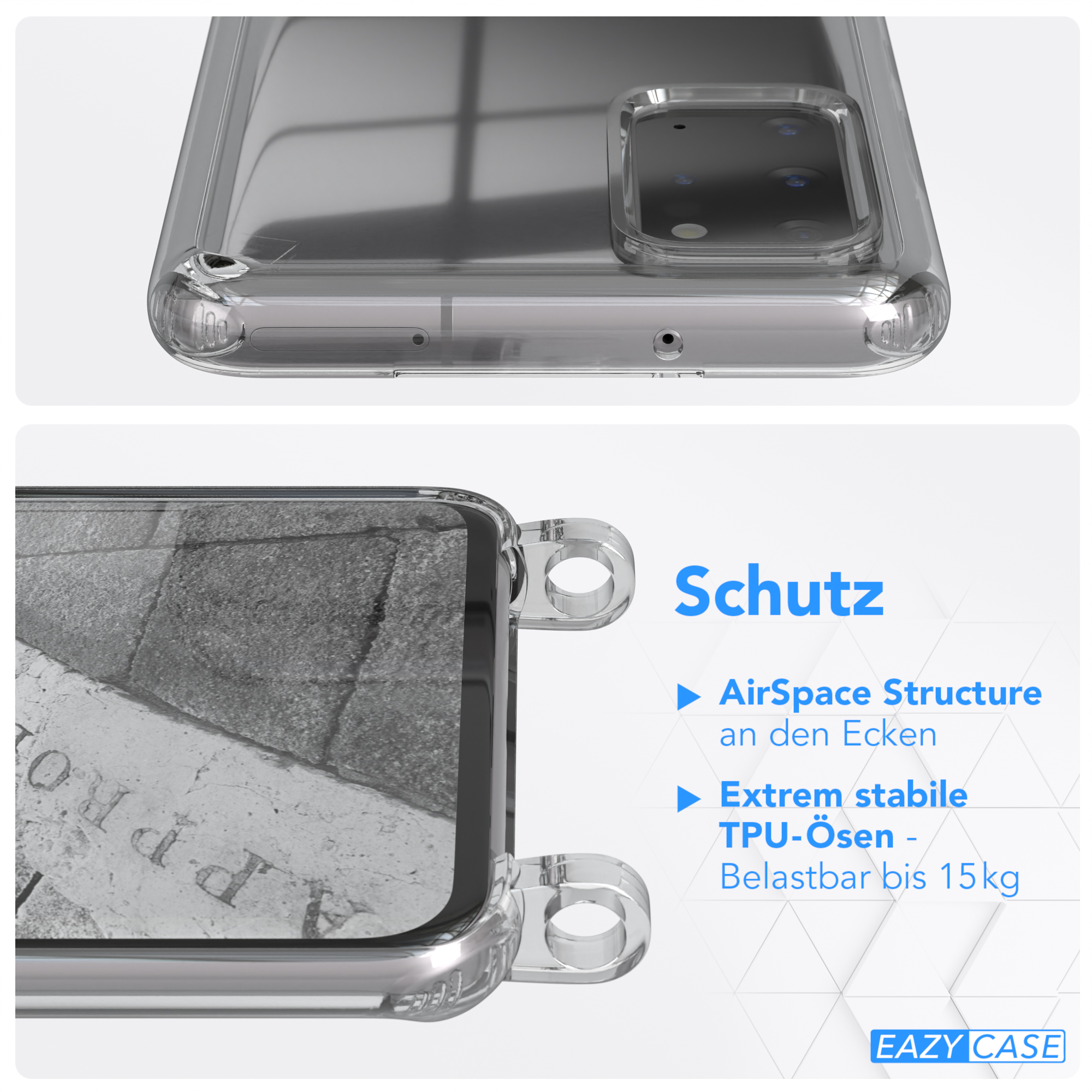 S20 Plus mit S20 Samsung, 5G, Clear Galaxy Cover / Anthrazit EAZY Plus Umhängeband, Umhängetasche, CASE