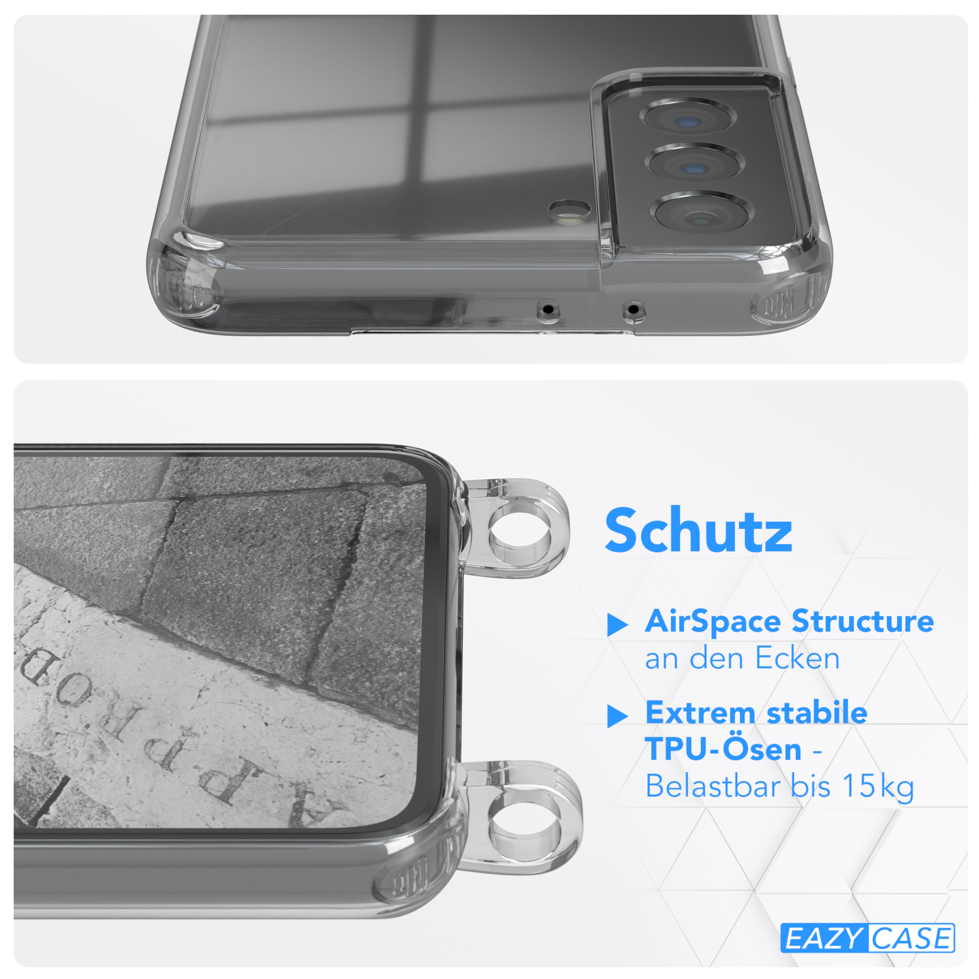 EAZY CASE Clear Cover Samsung, Umhängetasche, Galaxy S21 mit Anthrazit 5G, Umhängeband
