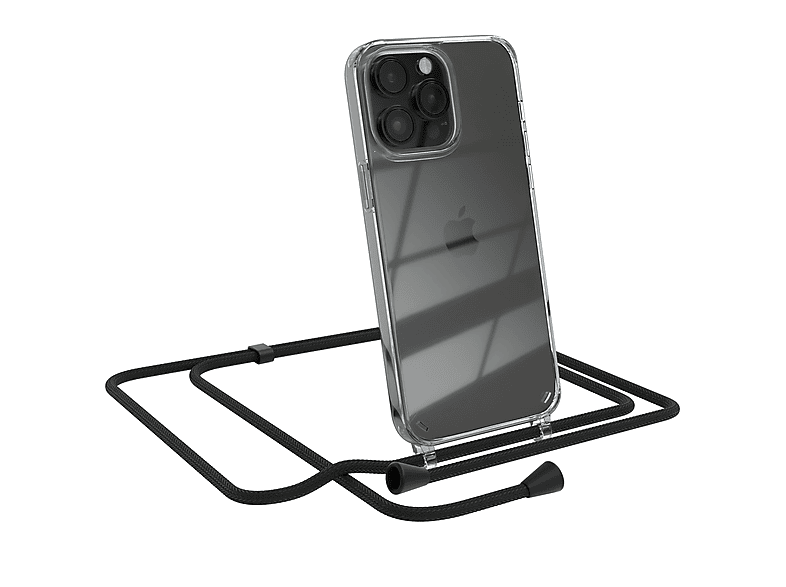 EAZY CASE Clear Cover mit Umhängeband, Umhängetasche, Apple, iPhone 14 Pro Max, Schwarz | Handyketten
