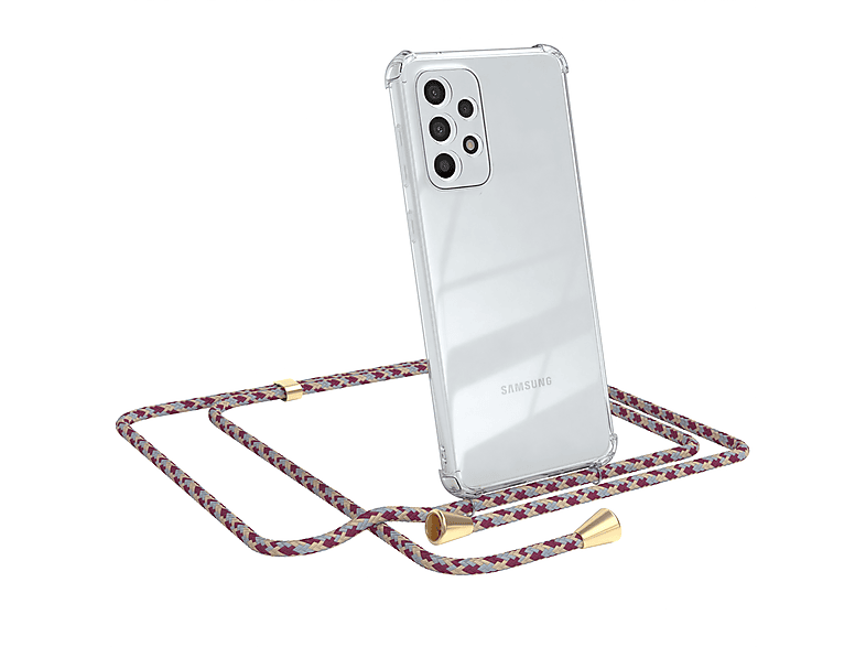 EAZY CASE Clear Cover mit Umhängeband, Umhängetasche, Samsung, Galaxy A33 5G, Rot Beige Camouflage / Clips Gold