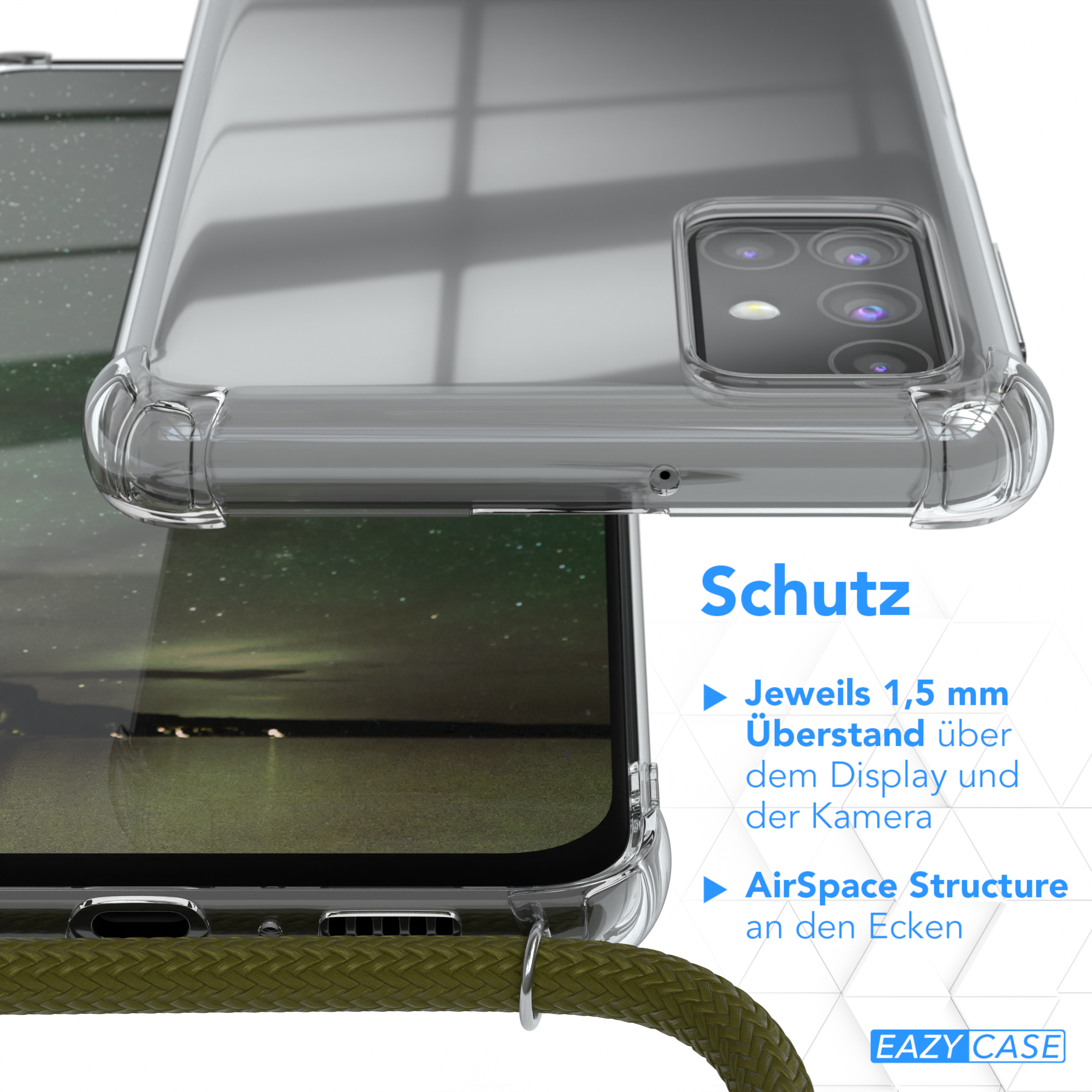 EAZY Umhängeband, Cover Galaxy Olive Clear mit Grün Samsung, CASE Umhängetasche, M31s,