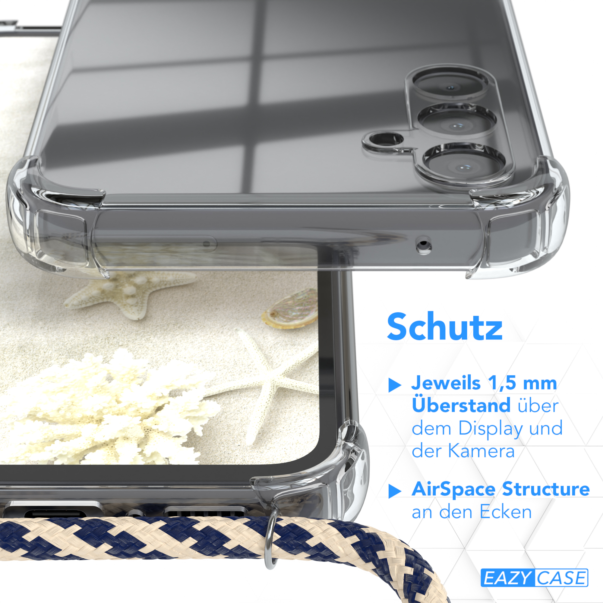 EAZY CASE Clear Umhängetasche, Cover Taupe Galaxy A34, Camouflage mit Umhängeband, Samsung