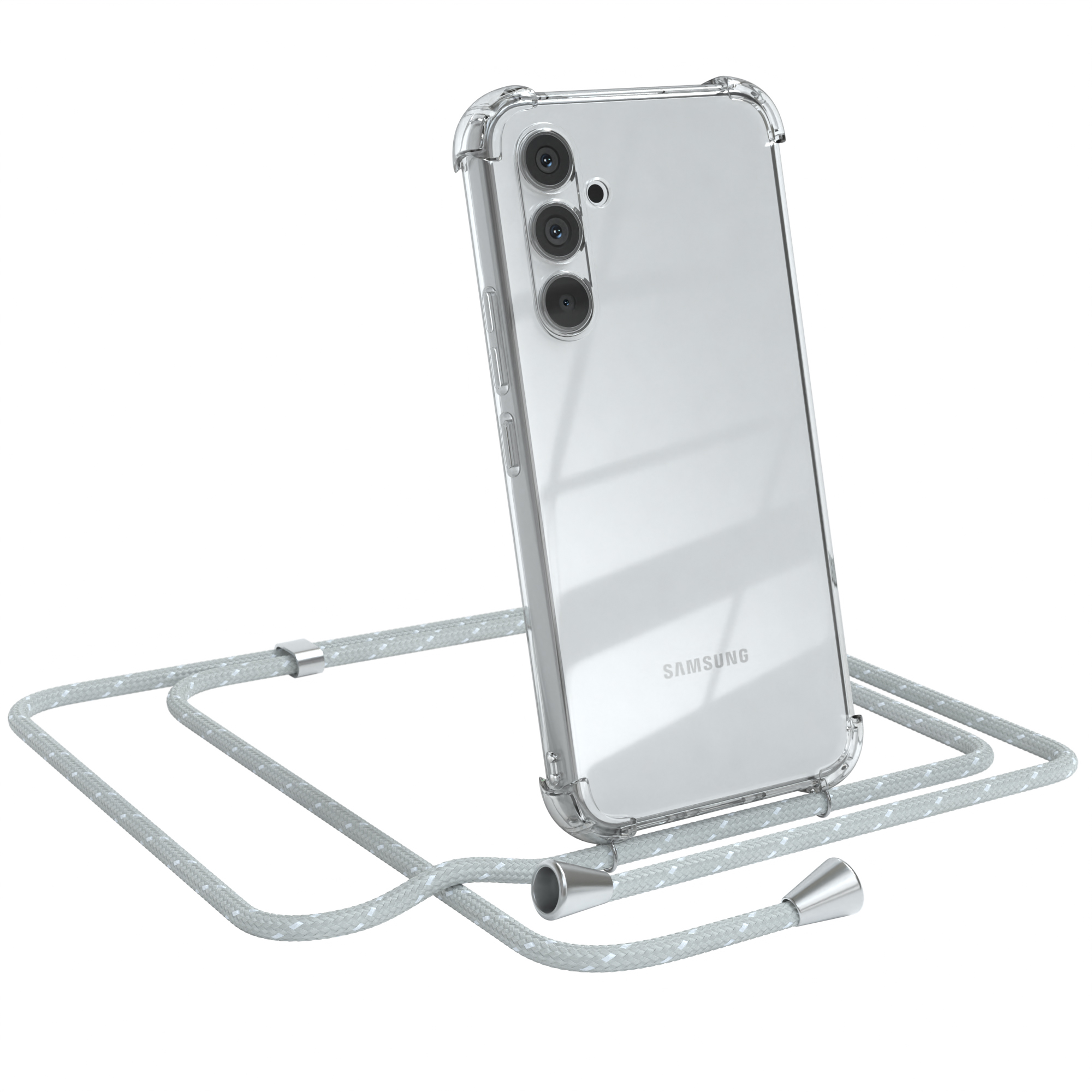 Galaxy A54, Umhängetasche, Weiß Cover mit EAZY Samsung, Hellgrau Clear CASE Umhängeband,
