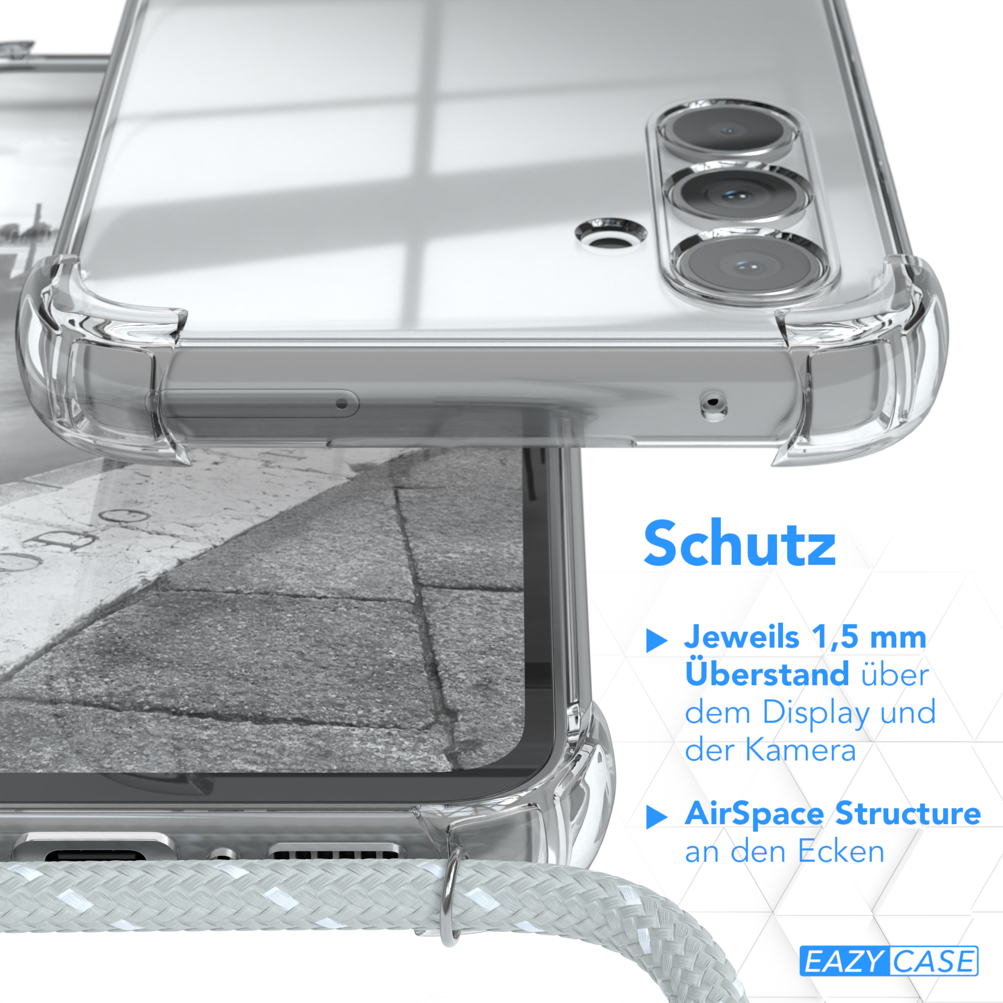 EAZY CASE Clear Cover mit Samsung, Umhängetasche, A54, Galaxy Hellgrau Umhängeband, Weiß