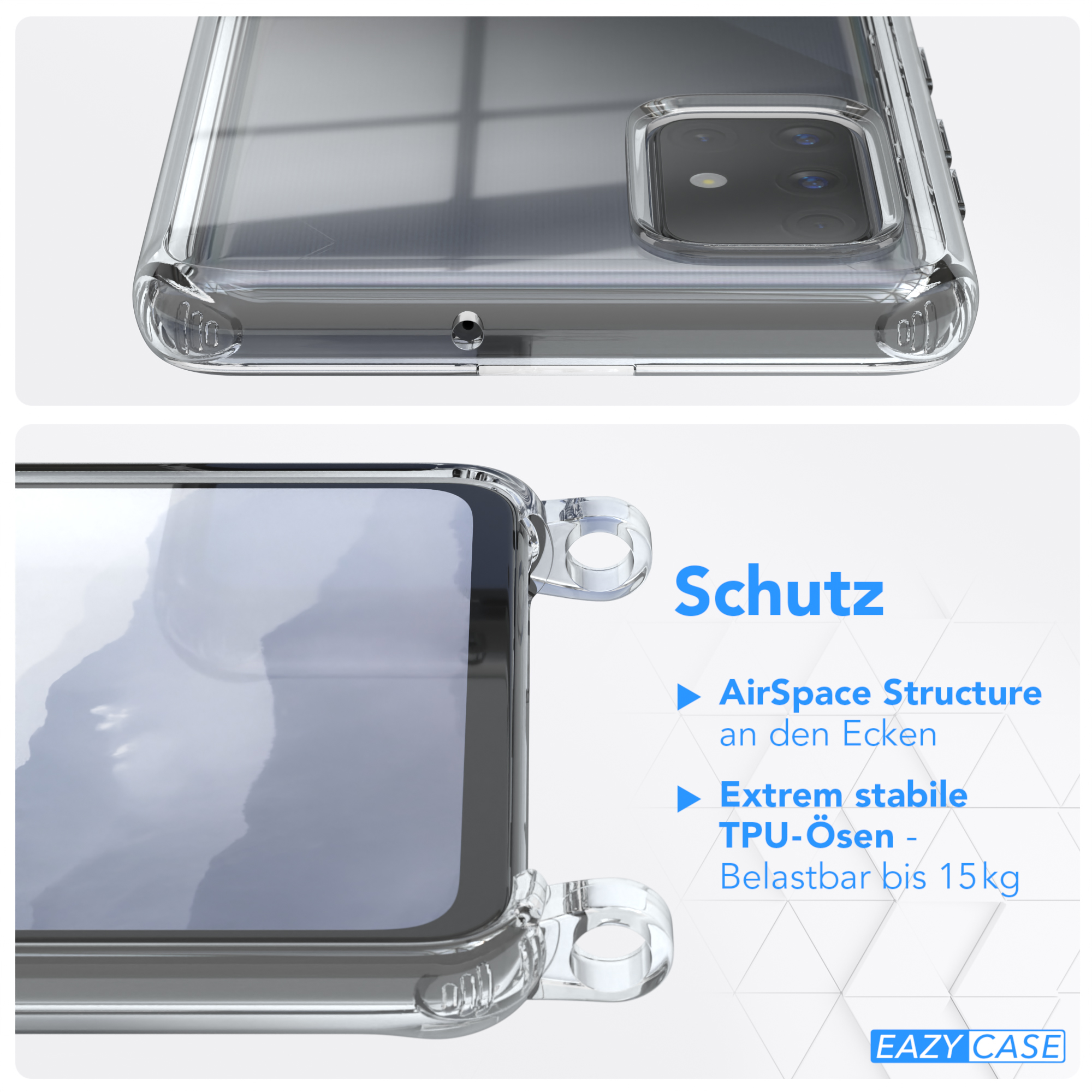 Galaxy Samsung, Cover Umhängetasche, A71, EAZY mit CASE Umhängeband, Clear Blau