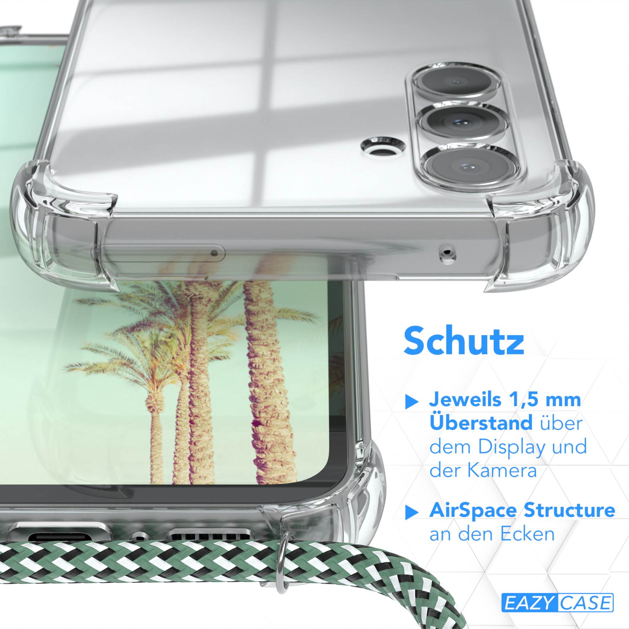 A54, EAZY Galaxy Umhängeband, Umhängetasche, Clear Samsung, Weiß mit CASE Cover Grün
