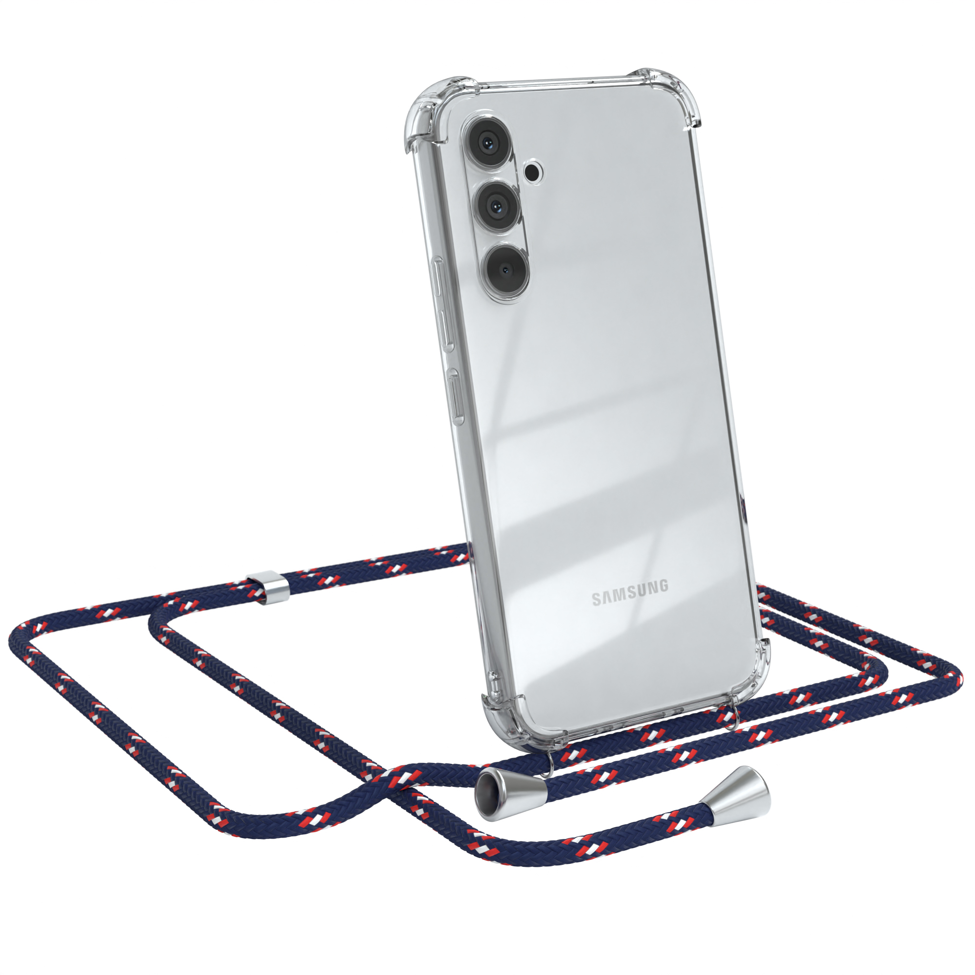 EAZY CASE Clear Cover mit Silber Umhängetasche, Umhängeband, Galaxy Samsung, A54, / Blau Clips Camouflage
