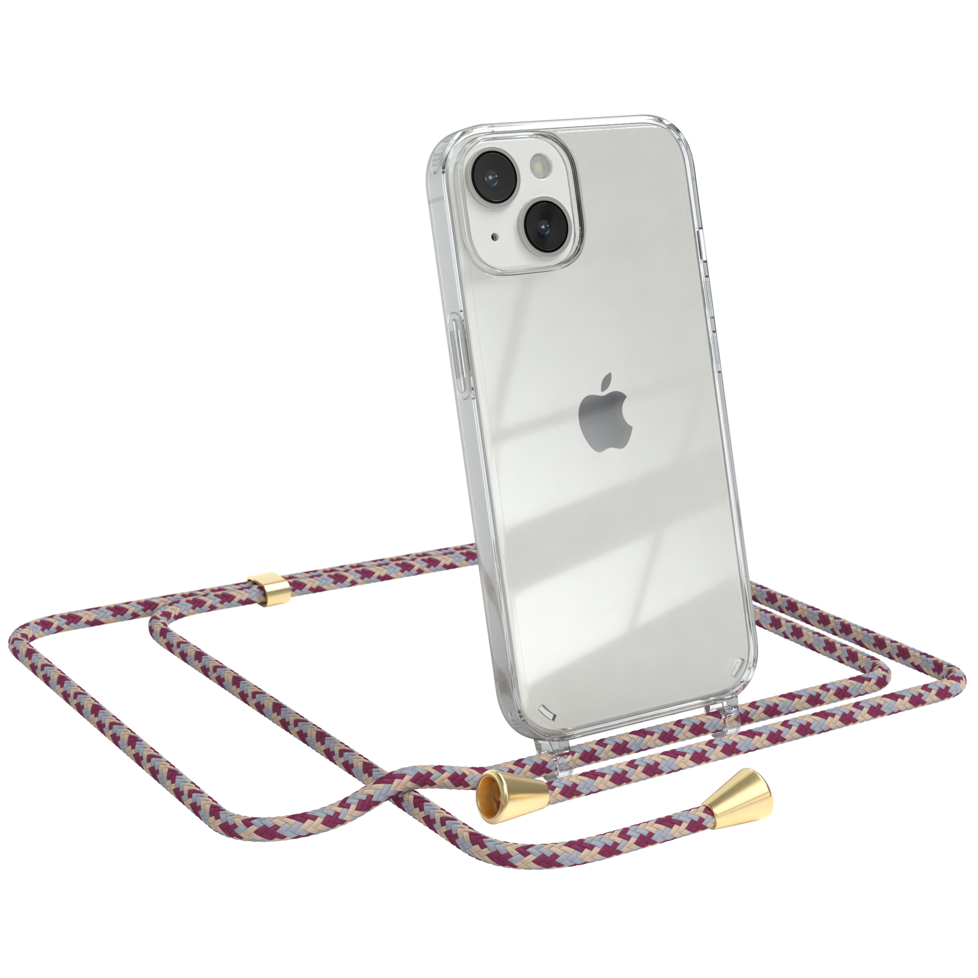 Transparente Handyhülle mit gemustertem Band. Ein Apple-Logo ist sichtbar.