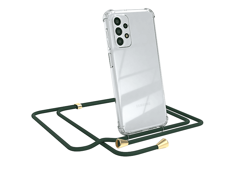 EAZY CASE Clear Cover mit Samsung, Grün A23 5G, / Galaxy Umhängetasche, Gold Umhängeband, Clips