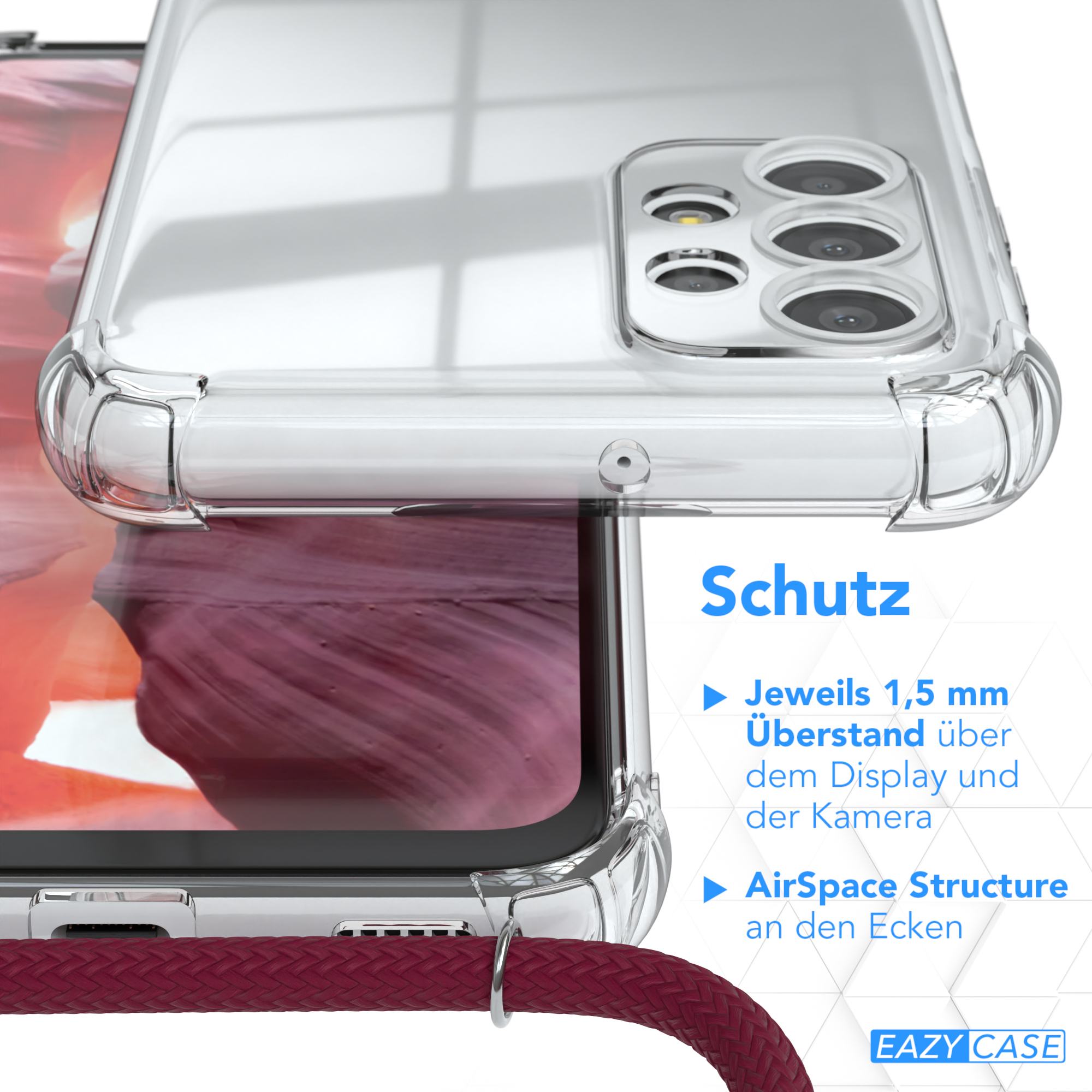 Samsung, / Cover A23 CASE mit Rot Umhängetasche, Galaxy Clear Umhängeband, Clips 5G, EAZY Bordeaux Silber