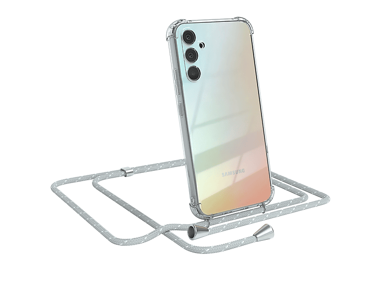 EAZY CASE Clear Cover mit Umhängeband, Umhängetasche, Samsung, Galaxy A34, Hellgrau Weiß | Handyketten