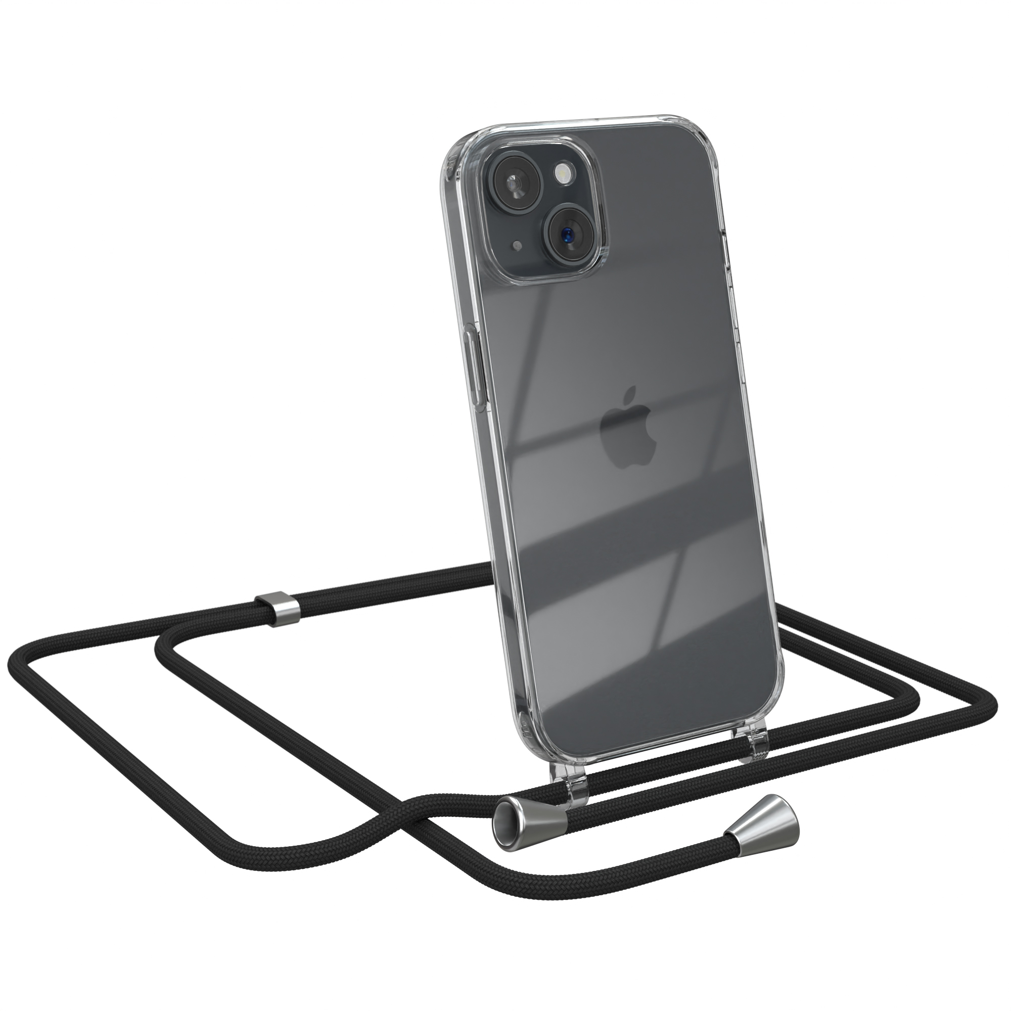 Umhängeband, CASE Silber EAZY iPhone mit Clear 15, Clips Schwarz Umhängetasche, / Cover Apple,