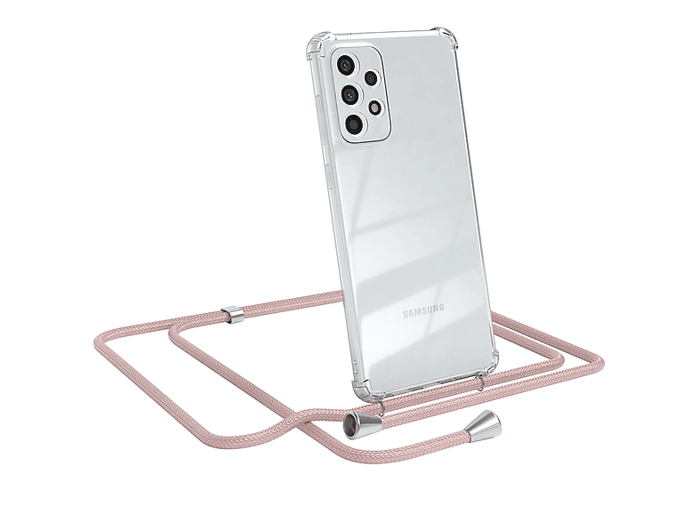 EAZY CASE Clear Cover mit Umhängeband, Umhängetasche, Samsung, Galaxy A73 5G, Rosé / Clips Silber