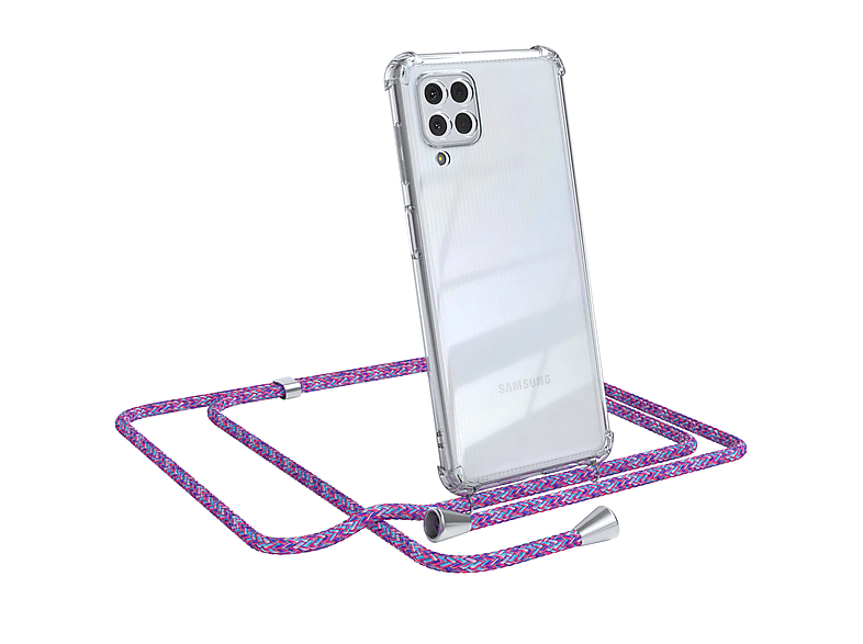 EAZY CASE Clear Cover 4G, M22 / Silber mit Lila Clips Umhängetasche, M32 A22 Galaxy Samsung, Umhängeband, / 