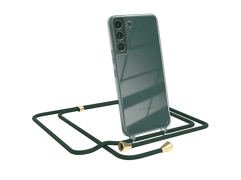 EAZY CASE Clear Cover mit Umhängeband, Umhängetasche, Samsung, Galaxy S22 Plus 5G, Grün / Clips Gold