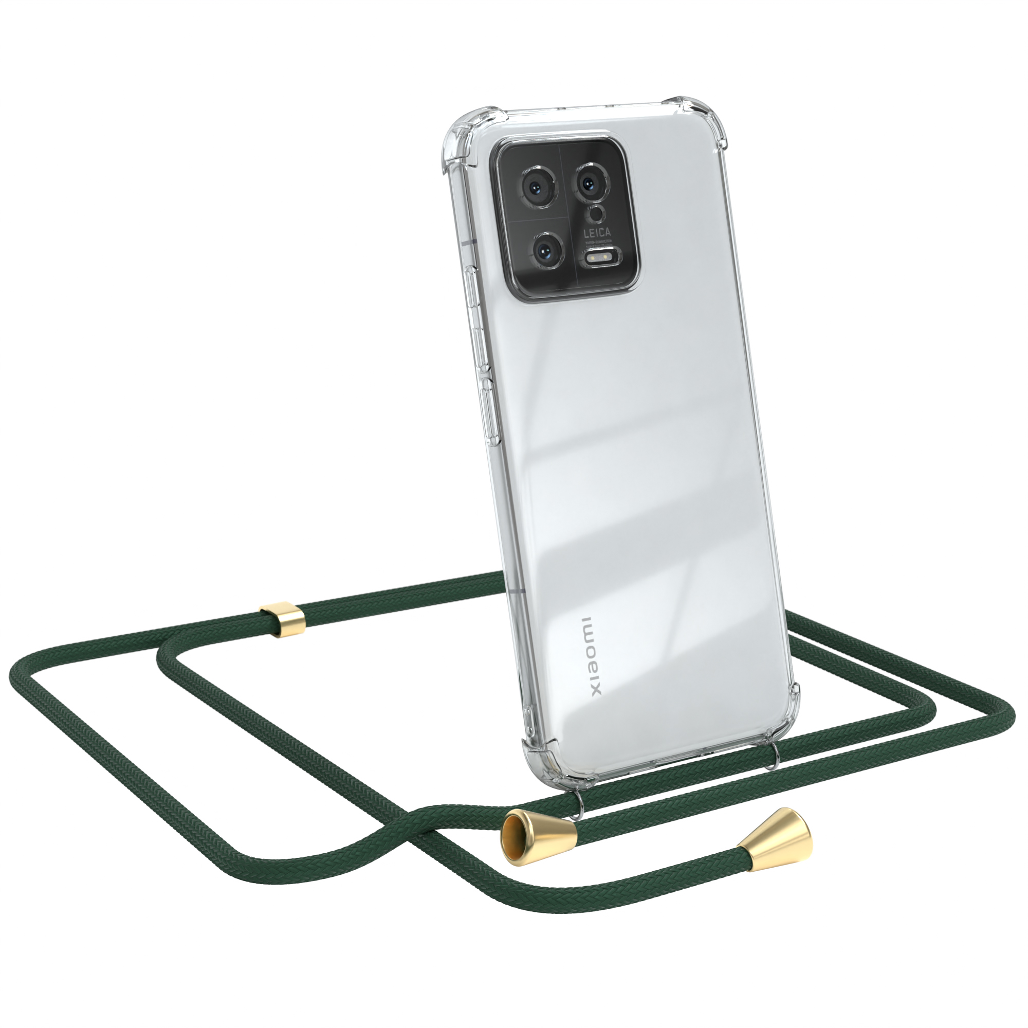 Umhängetasche, mit Grün Umhängeband, Gold EAZY / Xiaomi, Cover CASE Clips 13, Clear