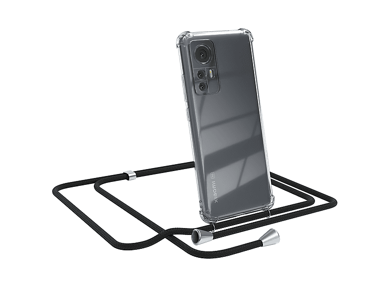 Cover Xiaomi, / Clips Clear / mit 12 12X, Silber Schwarz Umhängeband, EAZY Umhängetasche, CASE