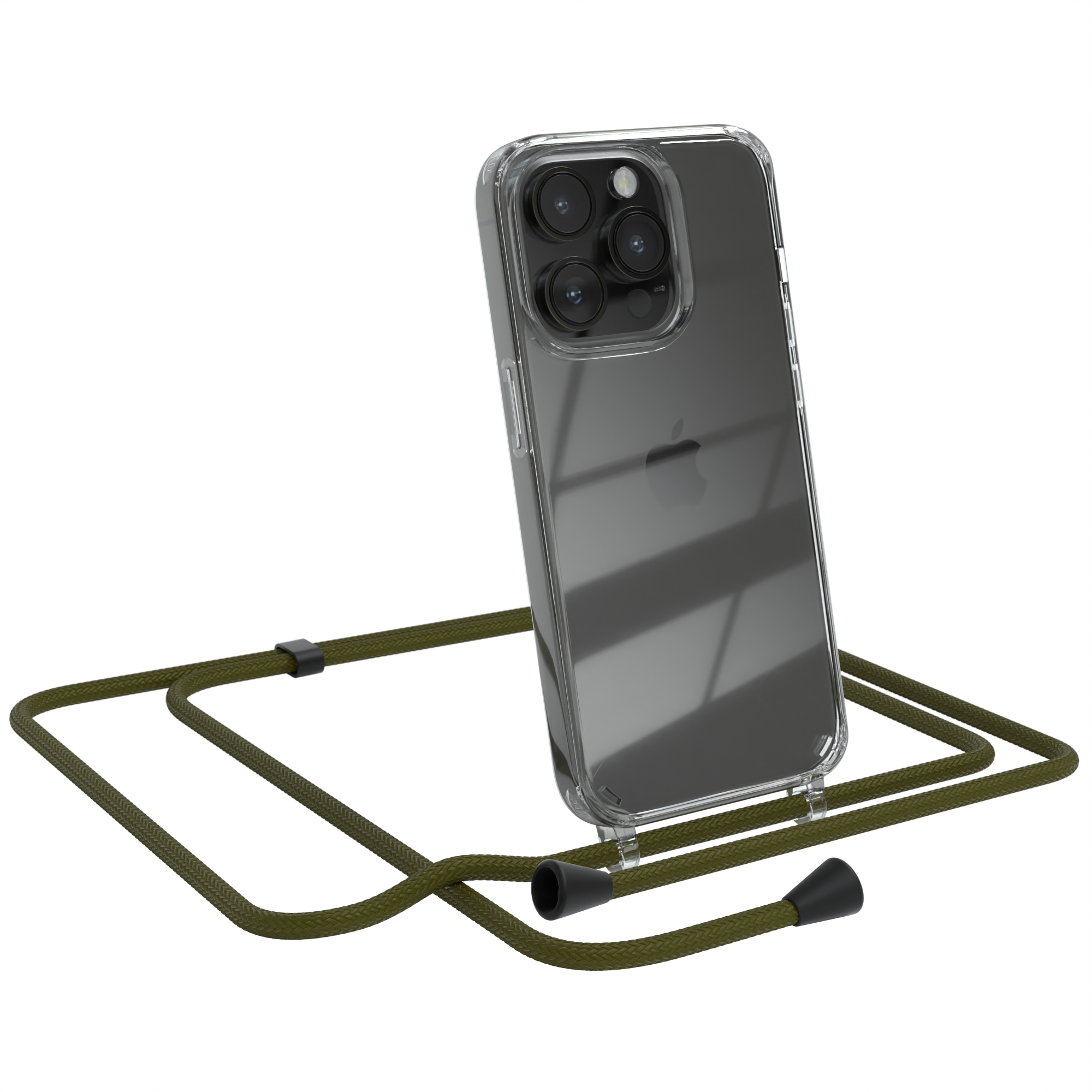 Umhängetasche, mit 14 Grün iPhone Pro, Olive EAZY CASE Clear Cover Umhängeband, Apple,