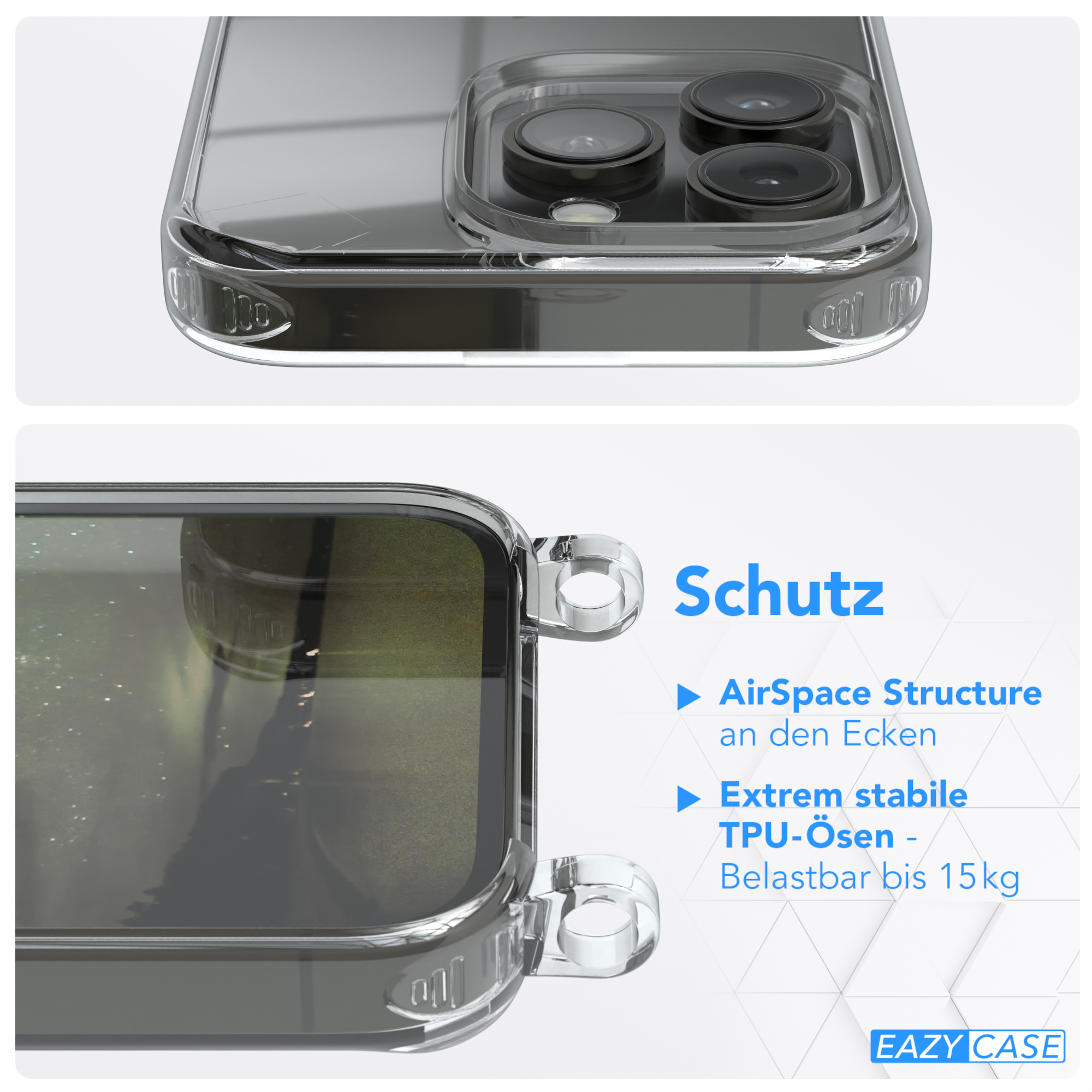 EAZY CASE Clear Cover mit Pro, Grün Umhängetasche, Apple, Olive 14 Umhängeband, iPhone