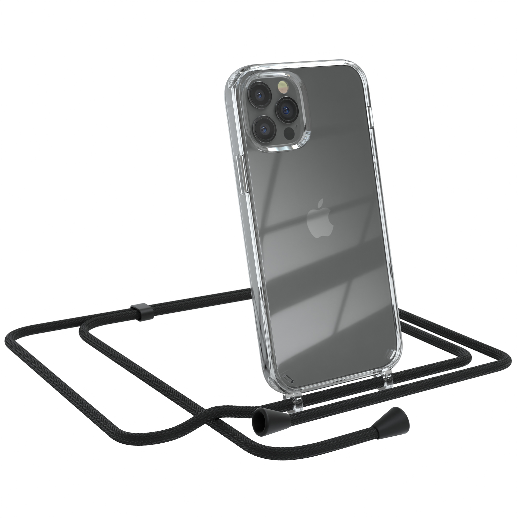 EAZY CASE Clear Cover iPhone mit Umhängeband, Umhängetasche, 12 Pro, 12 / Schwarz Apple