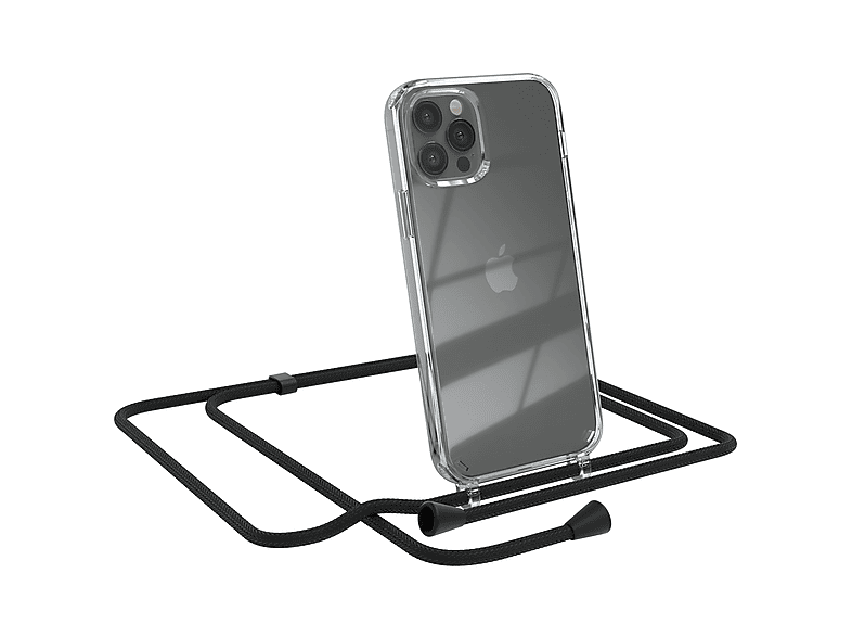 EAZY CASE Clear Cover mit Apple, 12 Pro, / Umhängeband, iPhone Umhängetasche, Schwarz 12