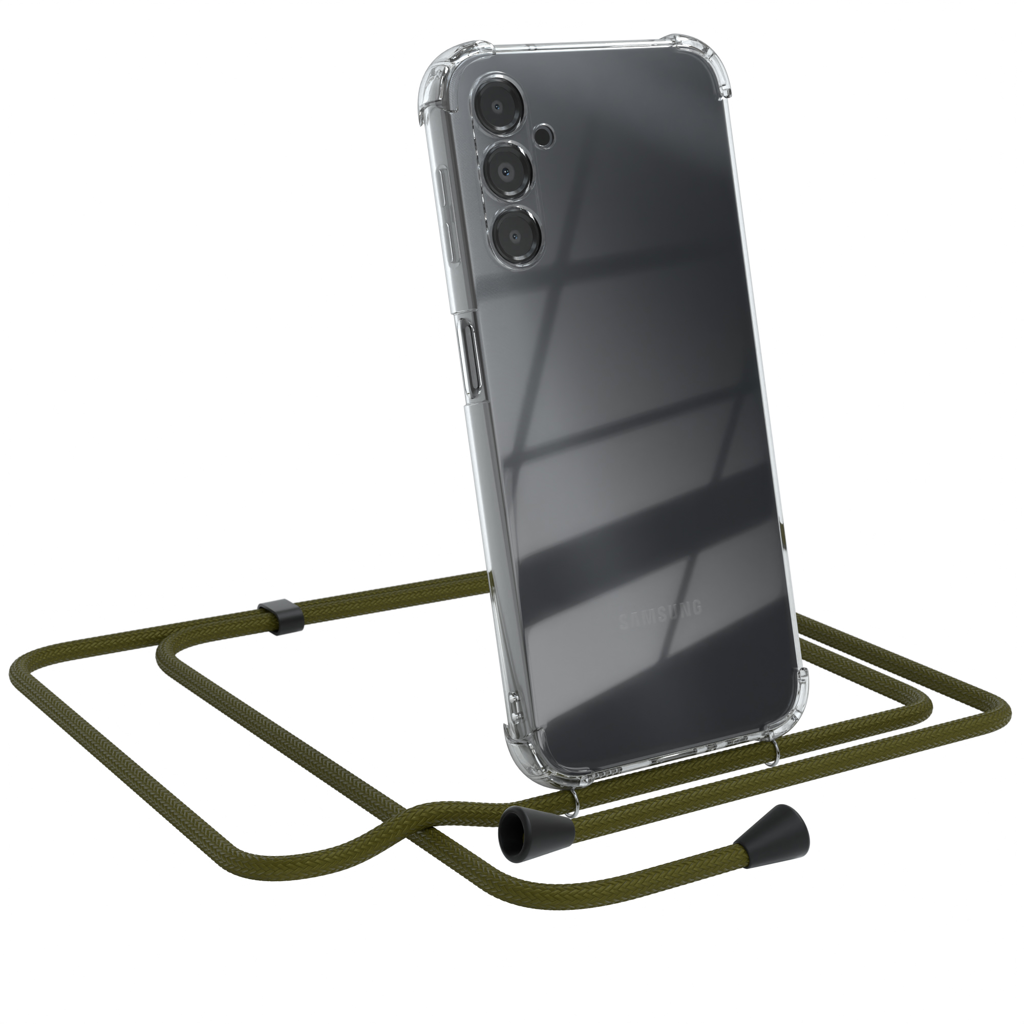 EAZY CASE Clear Cover mit Umhängetasche, Grün Samsung, Galaxy 5G, Olive A14 Umhängeband