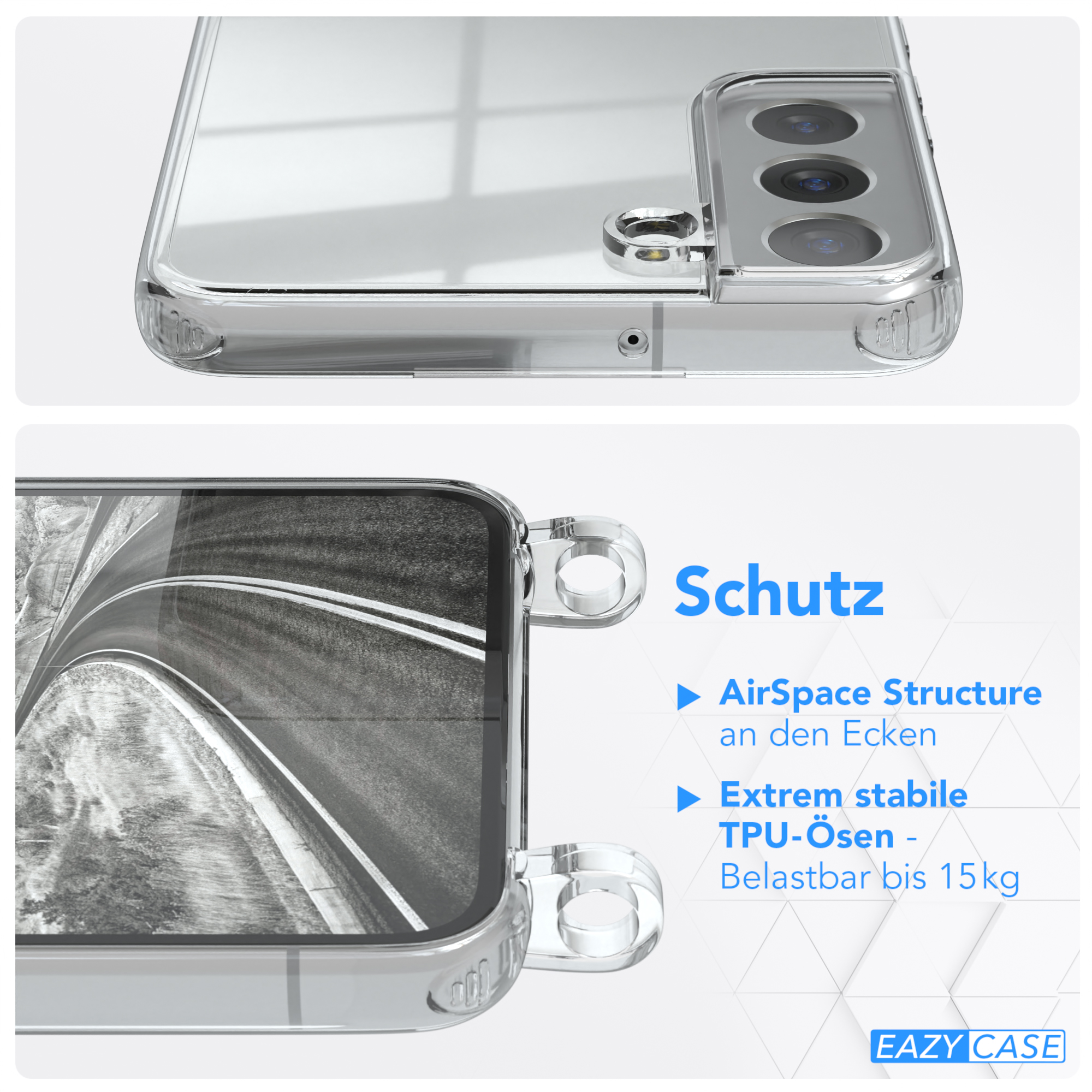 EAZY CASE Clear Cover Umhängeband, Silber Grau Clips Galaxy mit S22 5G, / Umhängetasche, Plus Samsung