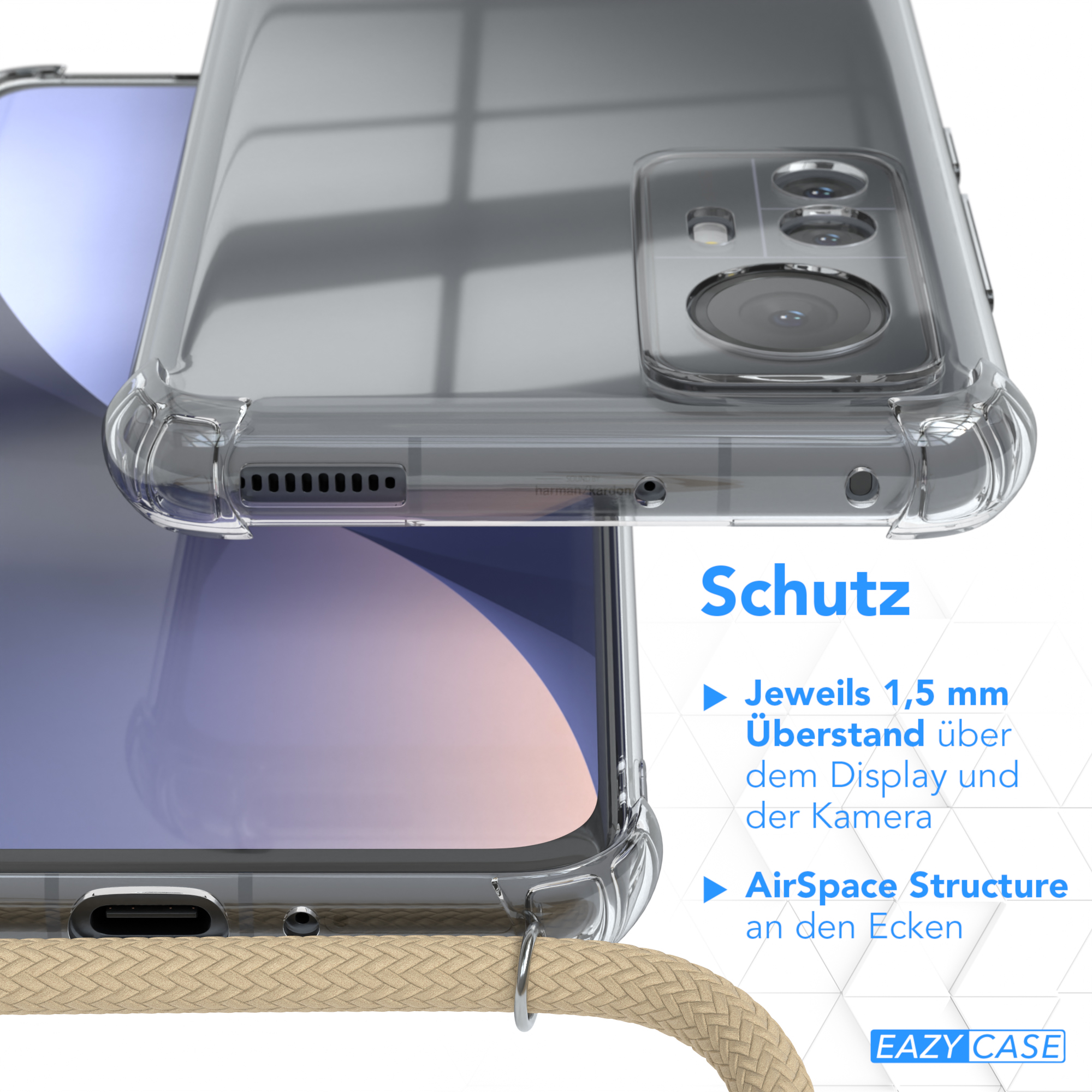 EAZY CASE Clear Cover Xiaomi, / 12 Umhängeband, Umhängetasche, Beige 12X, Taupe mit
