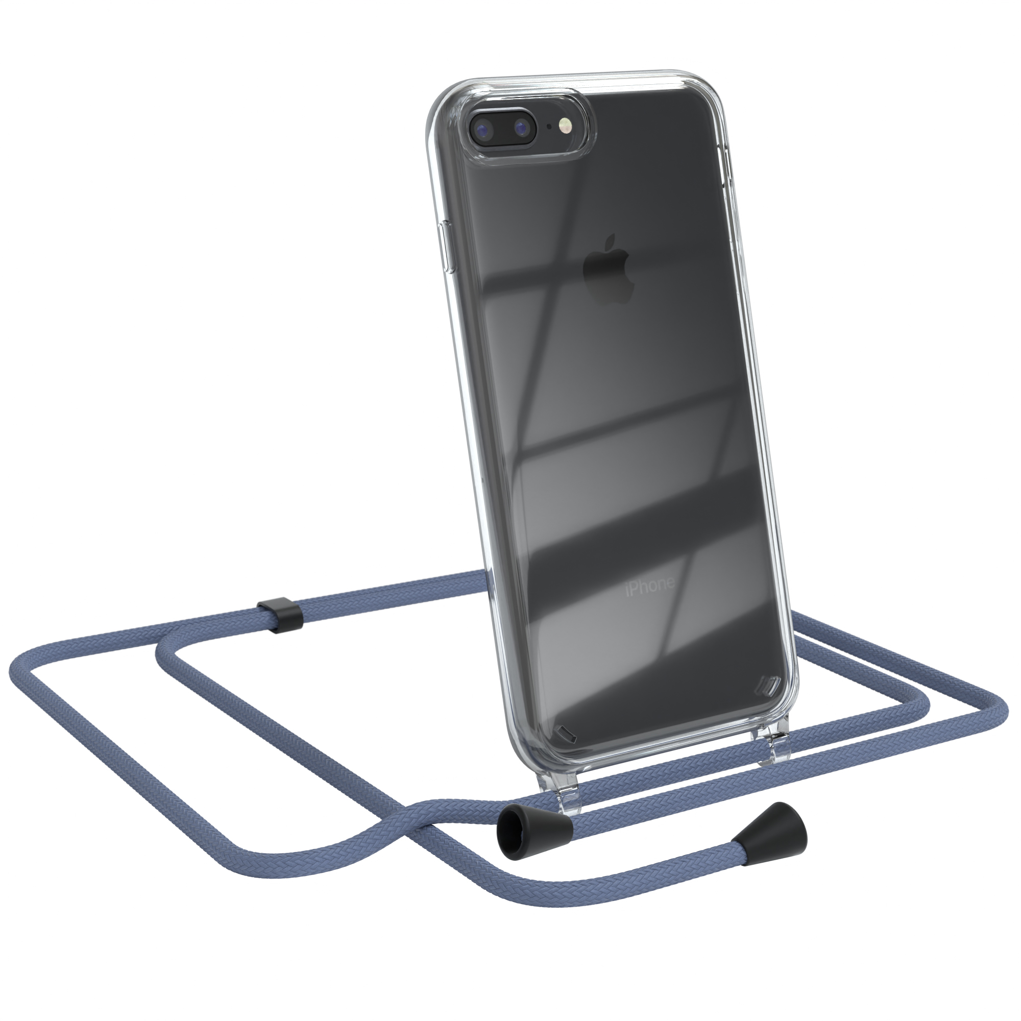 EAZY CASE Clear Cover Apple, Plus Plus, / 7 8 Umhängetasche, iPhone Umhängeband, Blau mit