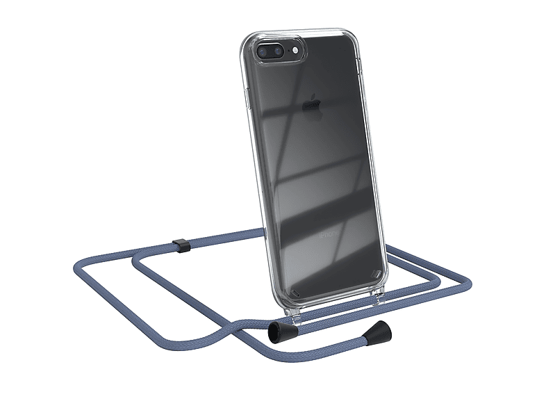EAZY CASE Clear Cover mit Umhängeband, Umhängetasche, Apple, iPhone 8 Plus / 7 Plus, Blau