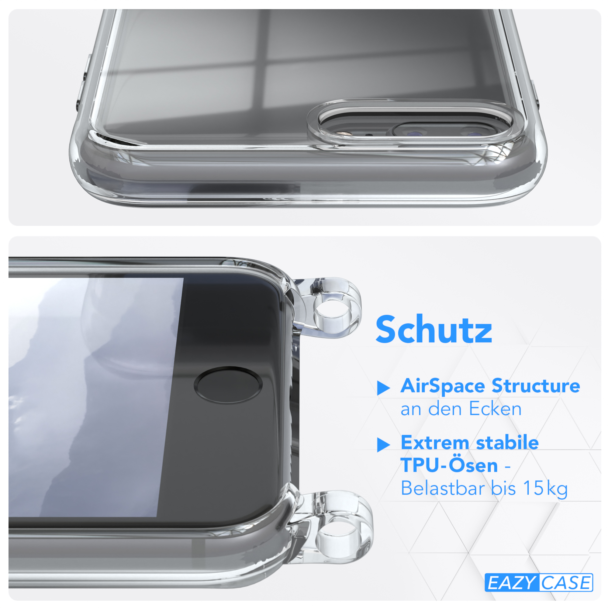 EAZY CASE Clear Cover Umhängeband, Umhängetasche, 8 iPhone Plus, Plus / 7 Blau mit Apple