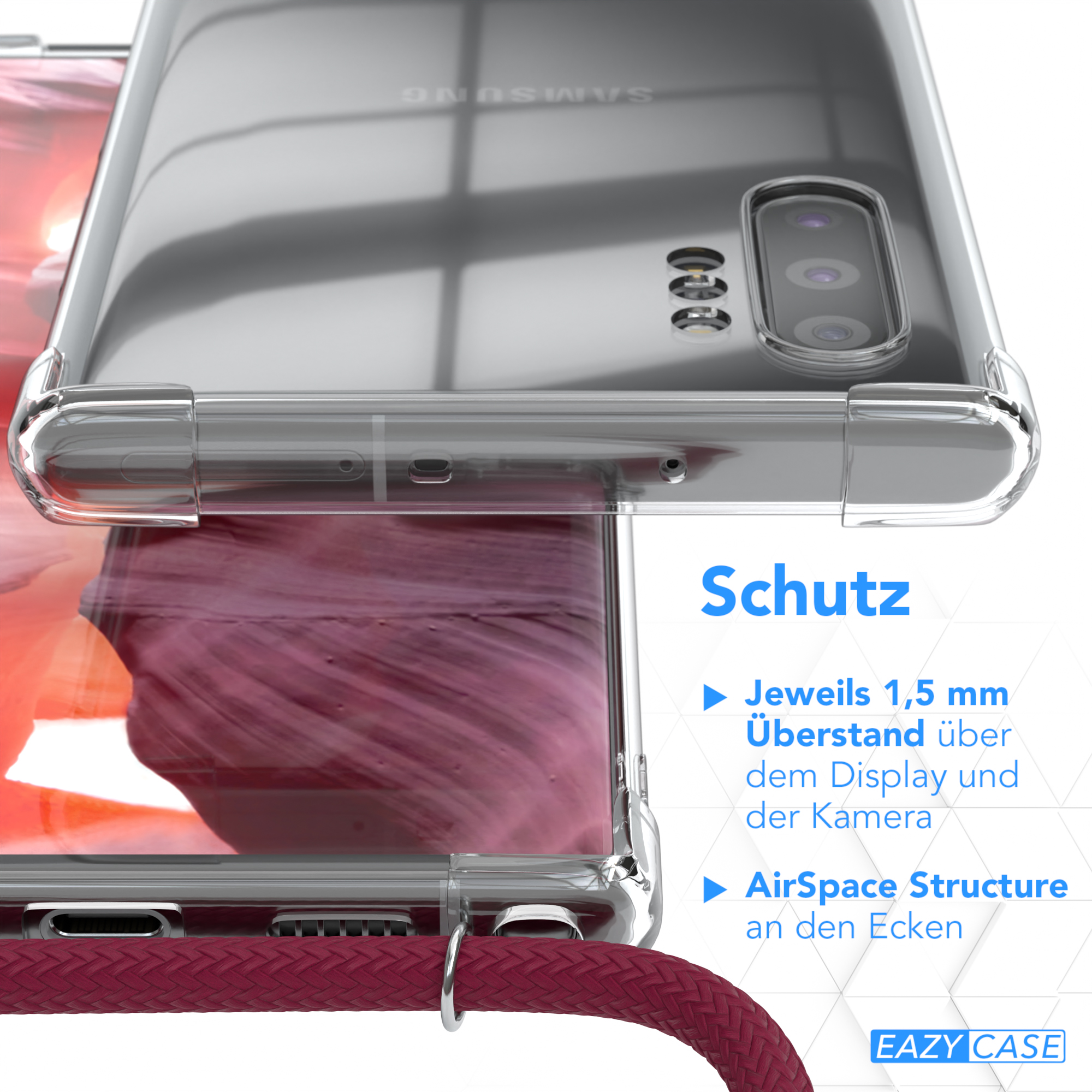 Detail der Handyhülle. Zeigt AirSpace Structure und 1,5 mm Rand über Display und Kamera.