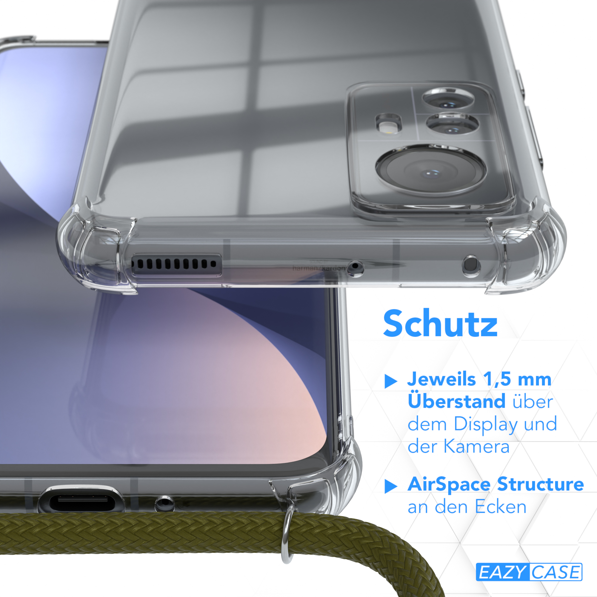 12 12X, Olive mit Umhängeband, / Clear Grün EAZY CASE Cover Xiaomi, Umhängetasche,