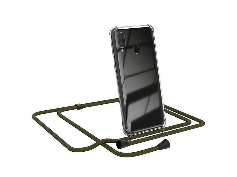 EAZY CASE Clear Cover mit Umhängeband, Umhängetasche, Samsung, Galaxy A40, Olive Grün | Handyketten