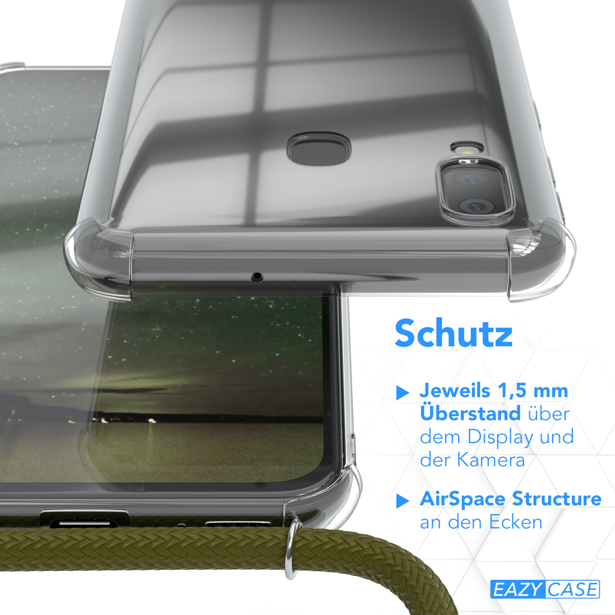 EAZY CASE Clear Cover mit Samsung, Umhängeband, Grün Olive Galaxy Umhängetasche, A40