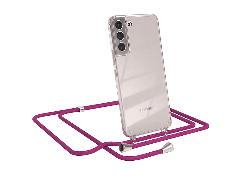 Pink S22 CASE Umhängeband, Clips Umhängetasche, mit Silber / EAZY Clear Samsung, 5G, Galaxy Cover Plus