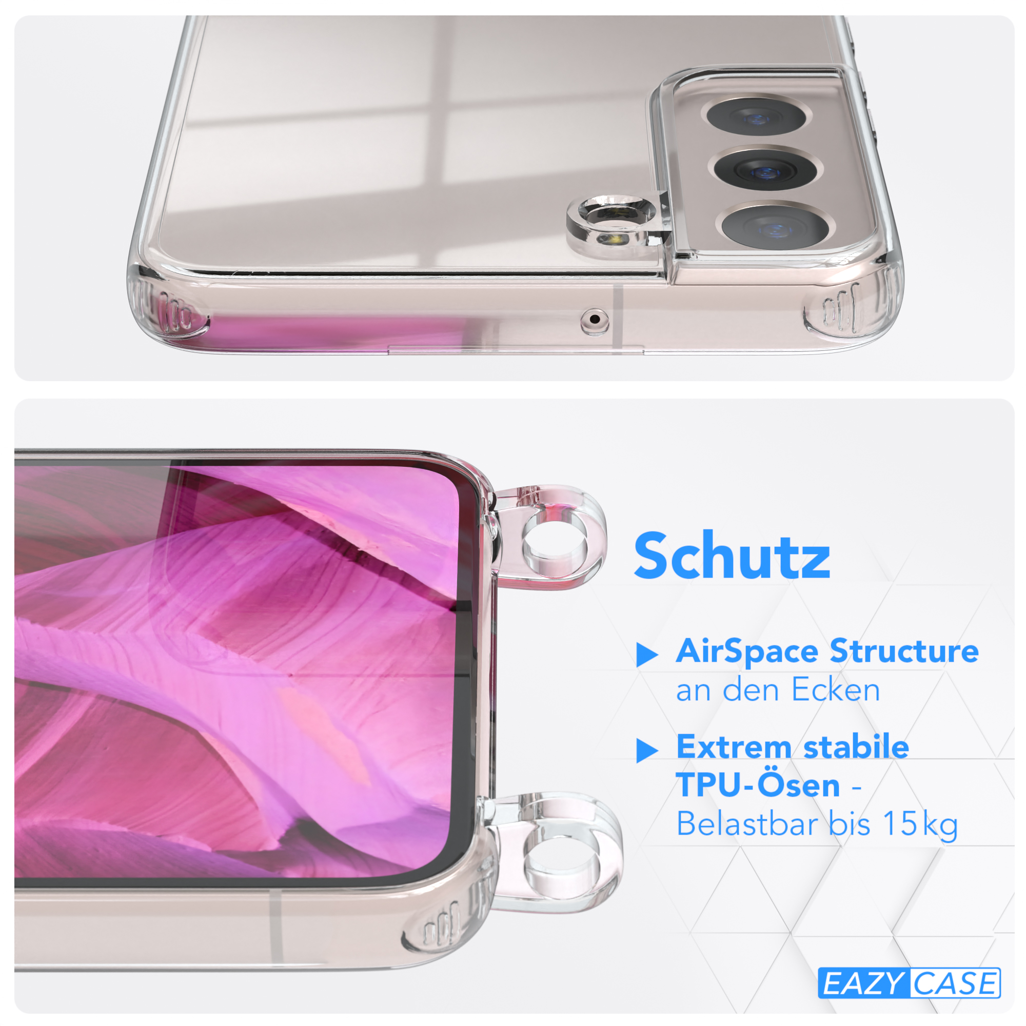 EAZY CASE Galaxy 5G, S22 Silber Pink Clips Umhängeband, Samsung, Cover / Plus mit Clear Umhängetasche